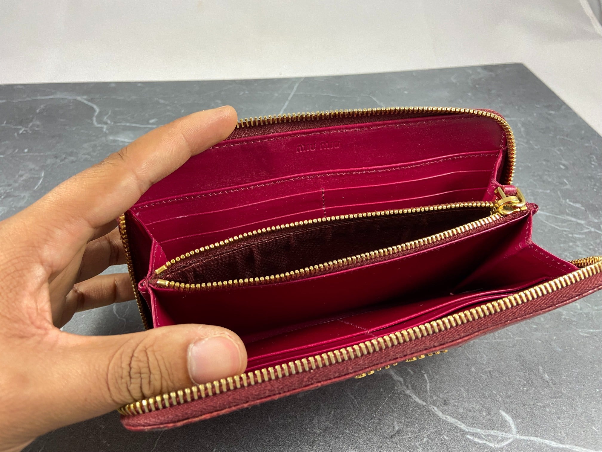 Miu Miu Long Zippy Wallet Pink Crocodile Pattern