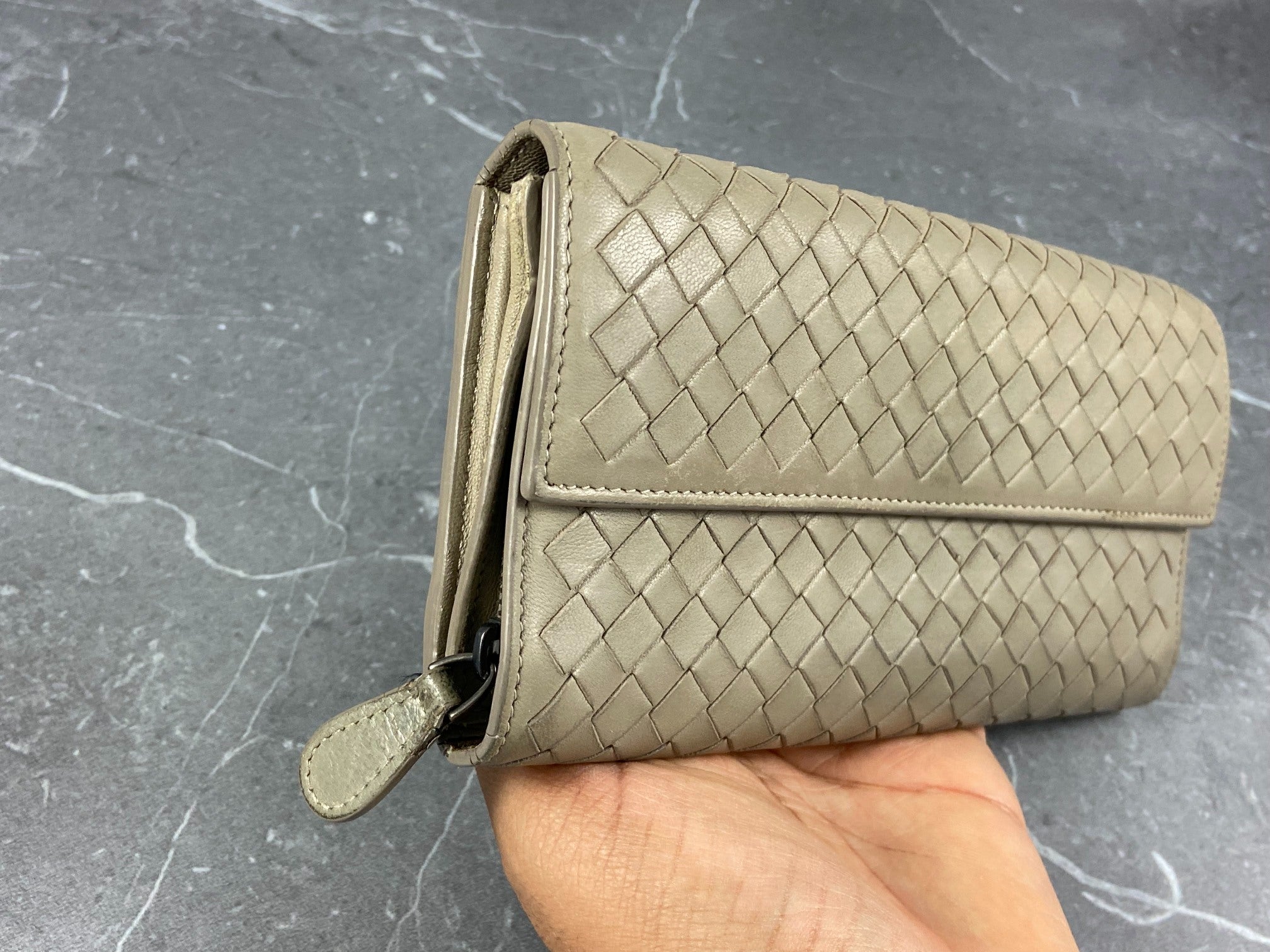 Bottega Veneta Woven Zip-Around Wallet Black