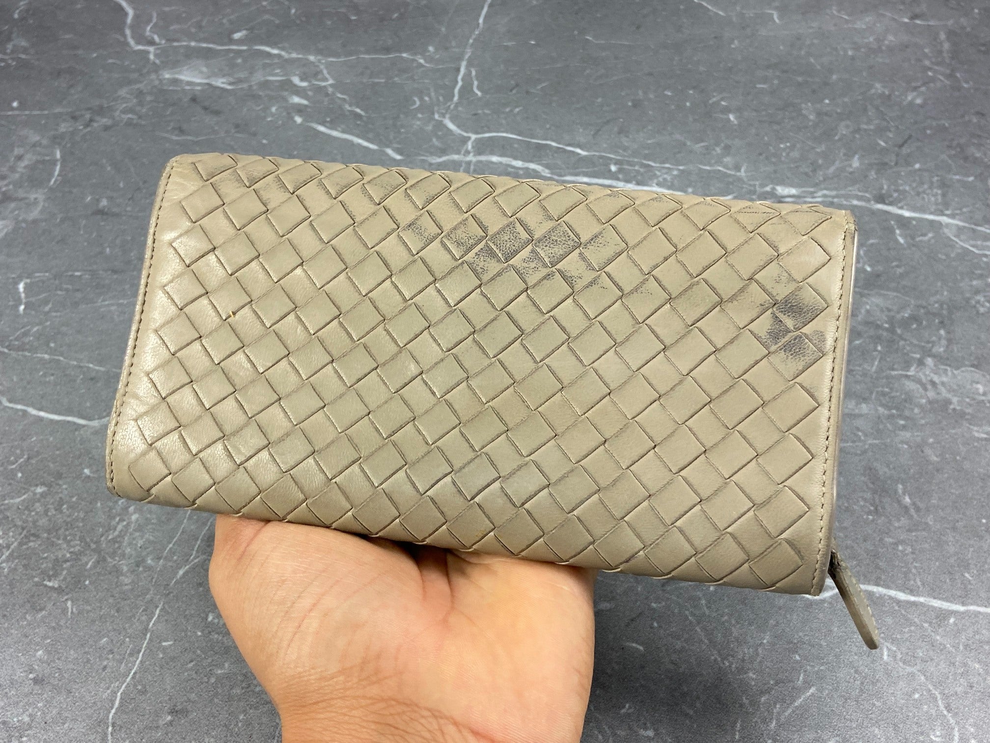 Bottega Veneta Woven Zip-Around Wallet Black