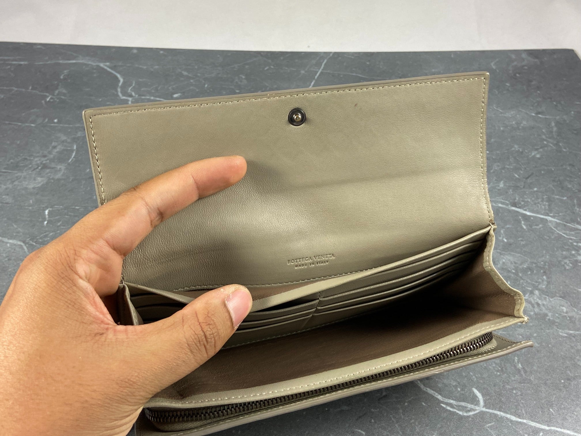 Bottega Veneta Woven Zip-Around Wallet Black