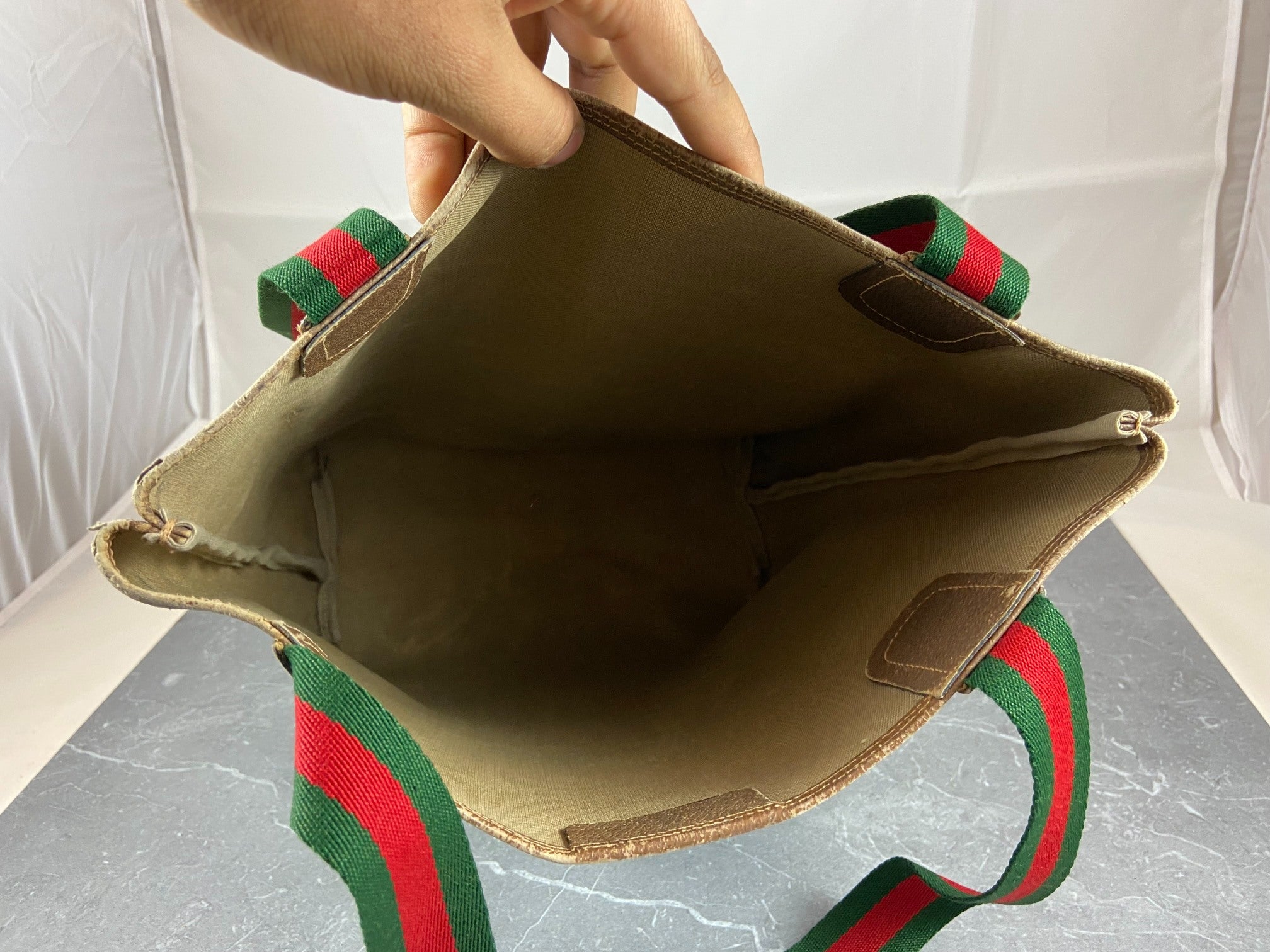 Gucci Sherry Line Hand / Tote Bag Beige GG Supreme Canvas