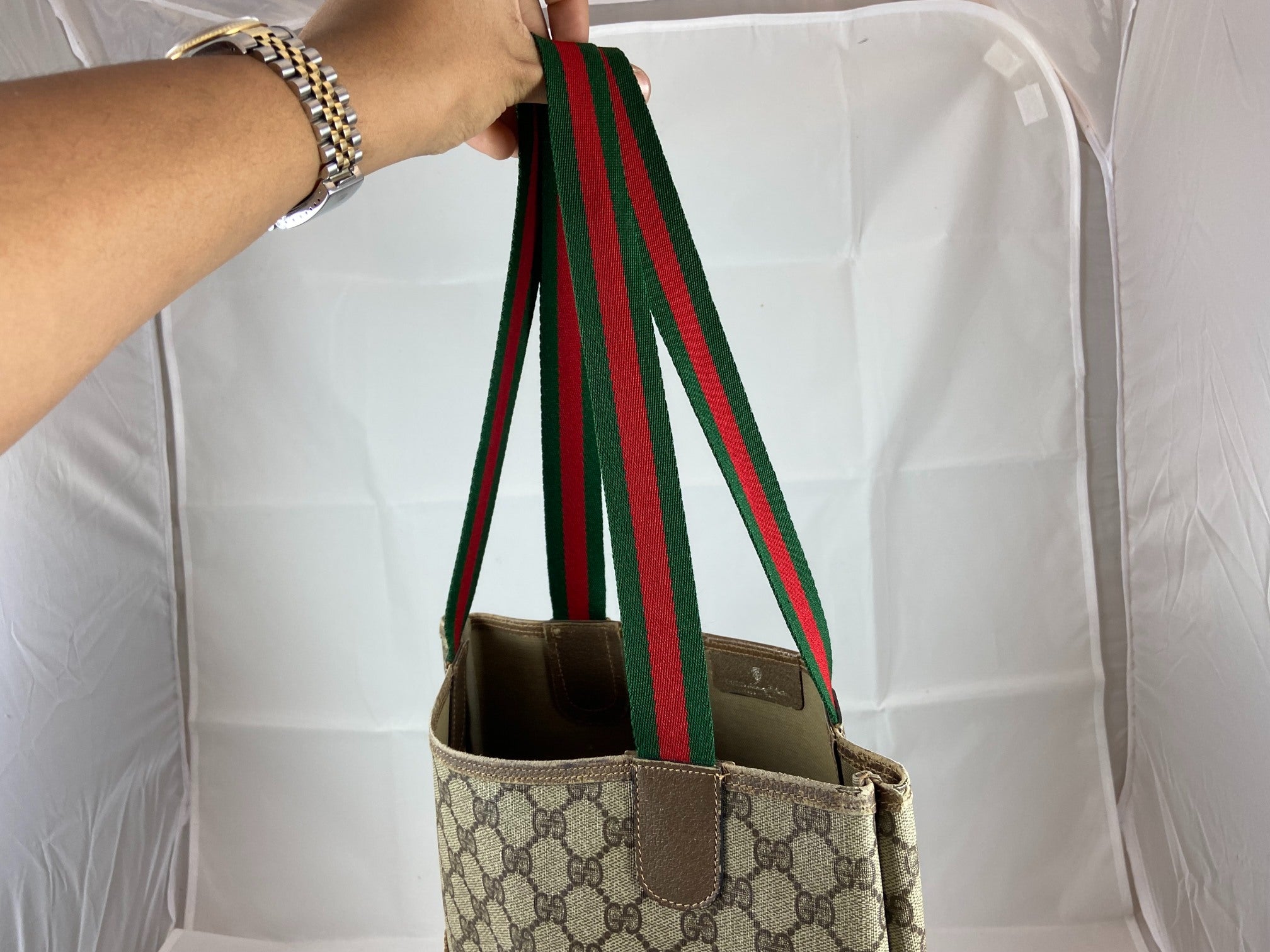Gucci Sherry Line Hand / Tote Bag Beige GG Supreme Canvas