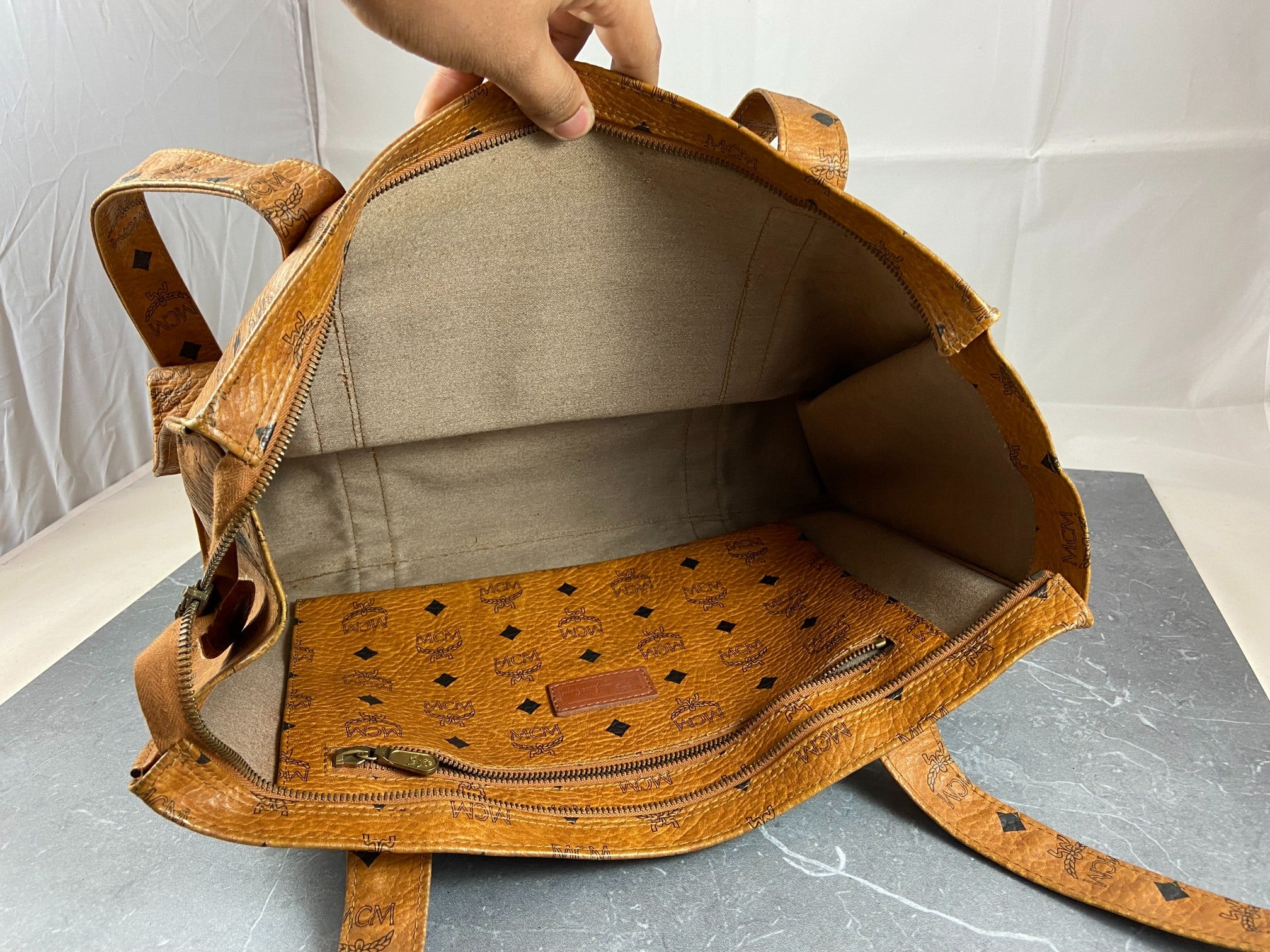 MCM Hand / Tote Bag Beige Visetos Cognac Monogram