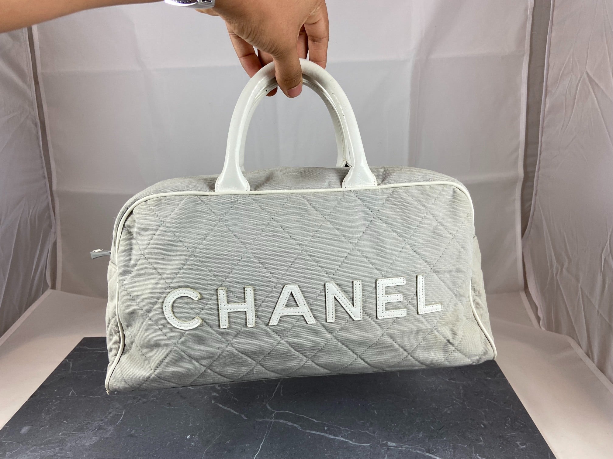 Chanel Bowling Bag Black Quilted Canvas