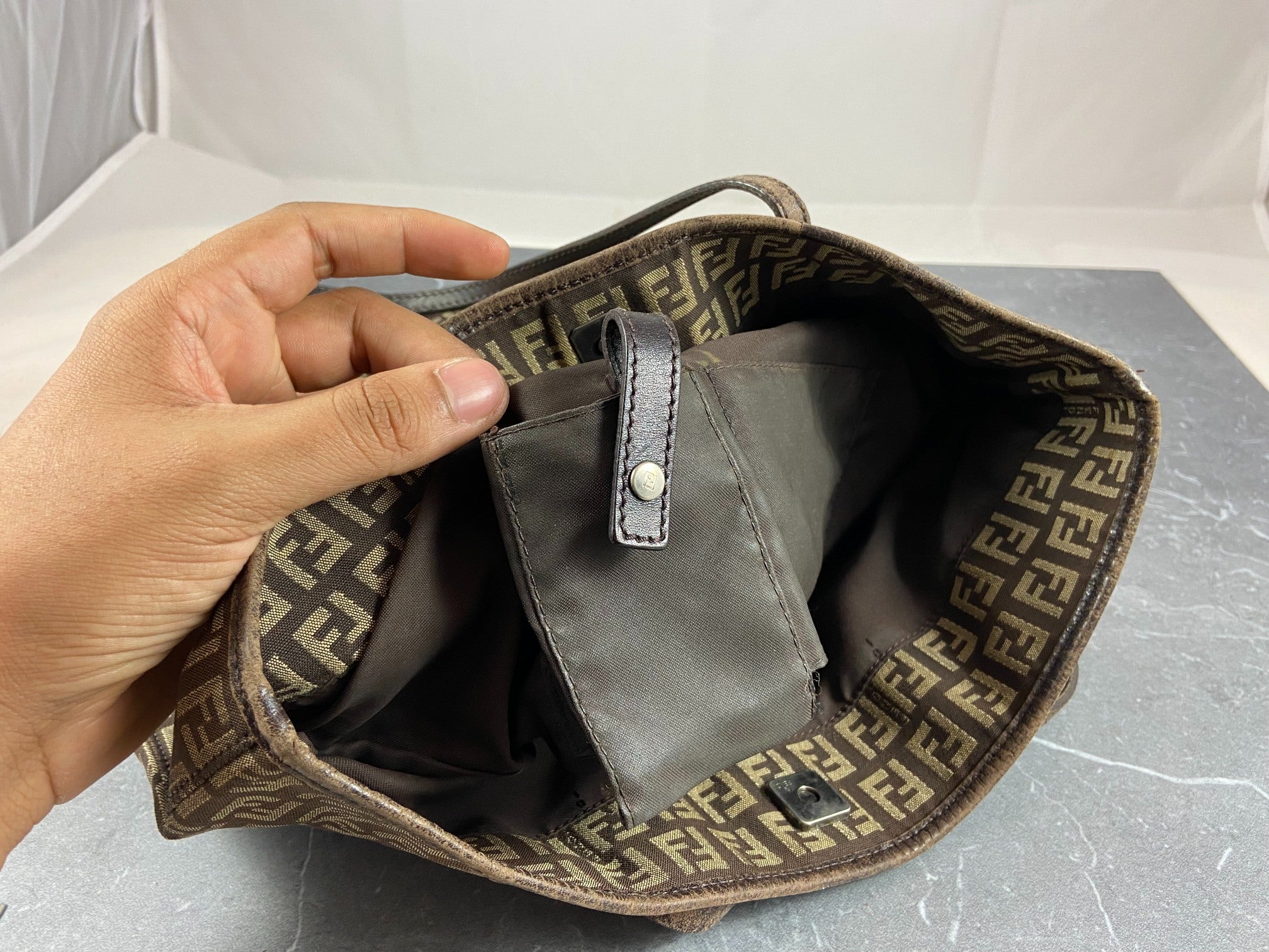 Fendi Hand / Shoulder Bag Black Zucchino Monogram