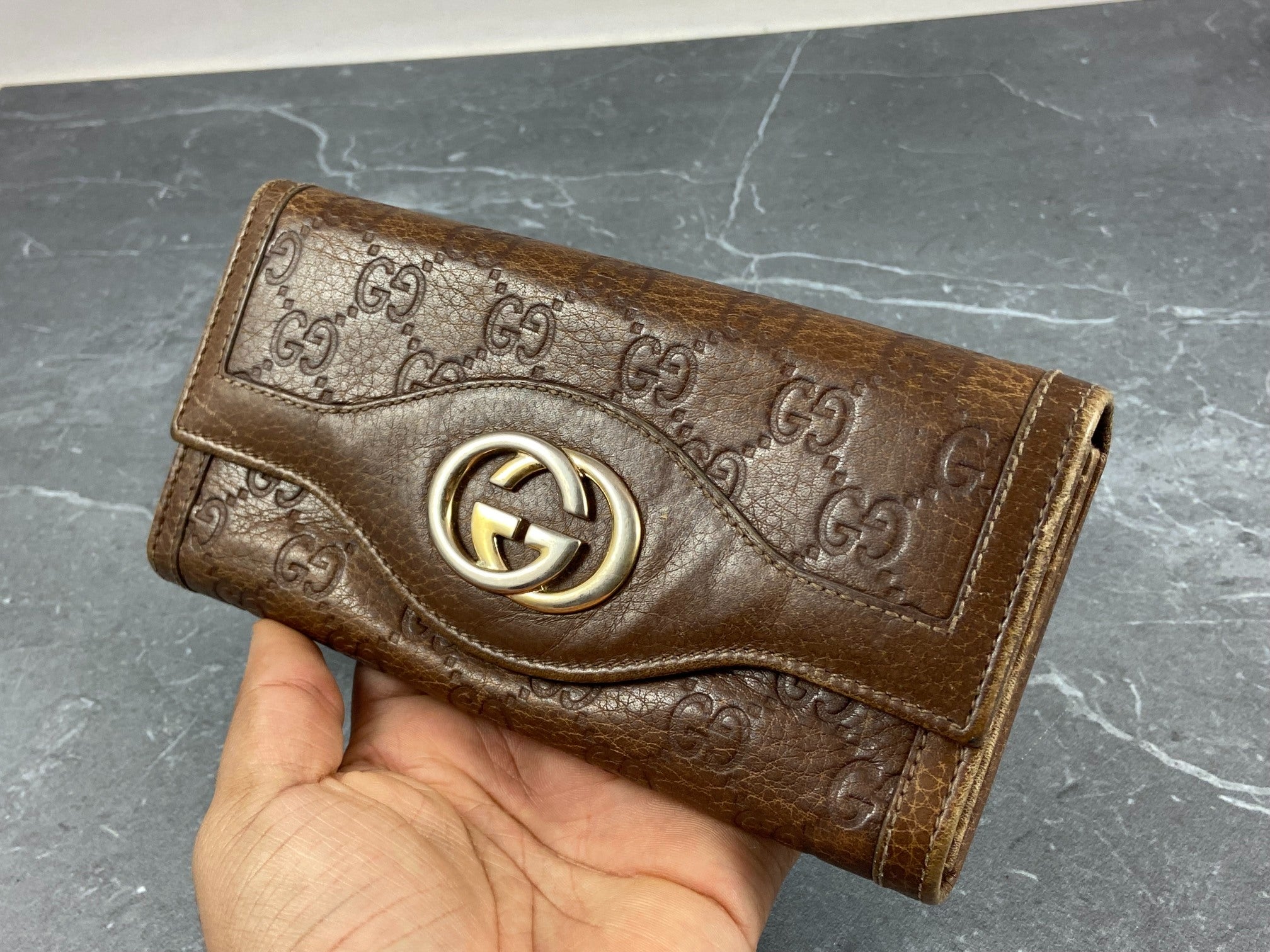 Gucci Long Wallet Brown GG Monogram Leather