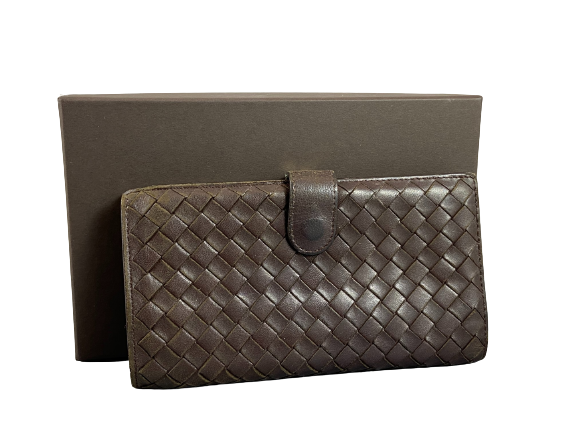 Bottega Veneta Woven Leather Long Wallet Brown
