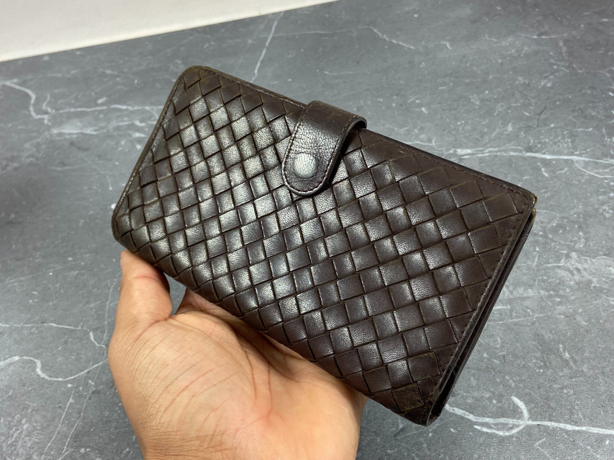 Bottega Veneta Woven Leather Long Wallet Brown