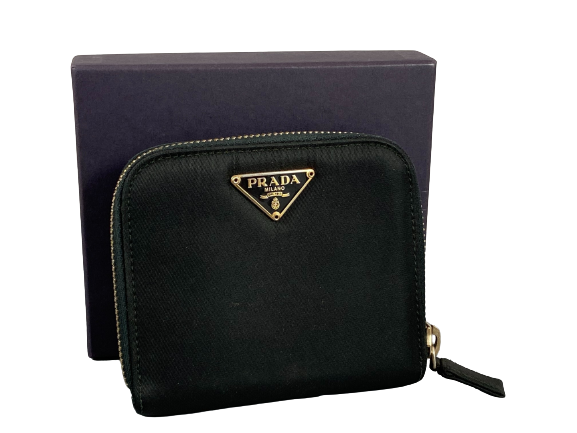 Prada Tessuto Nylon Compact Zip Wallet Black