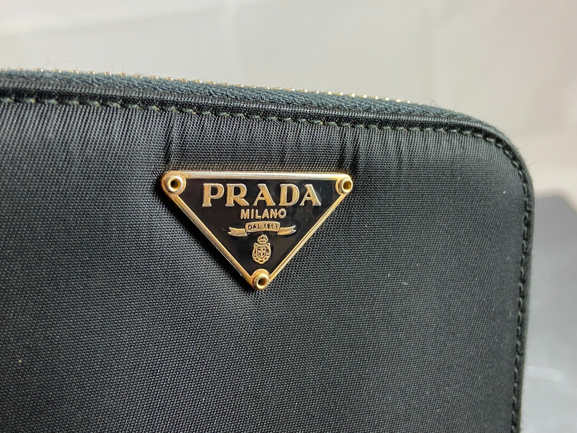 Prada Tessuto Nylon Compact Zip Wallet Black