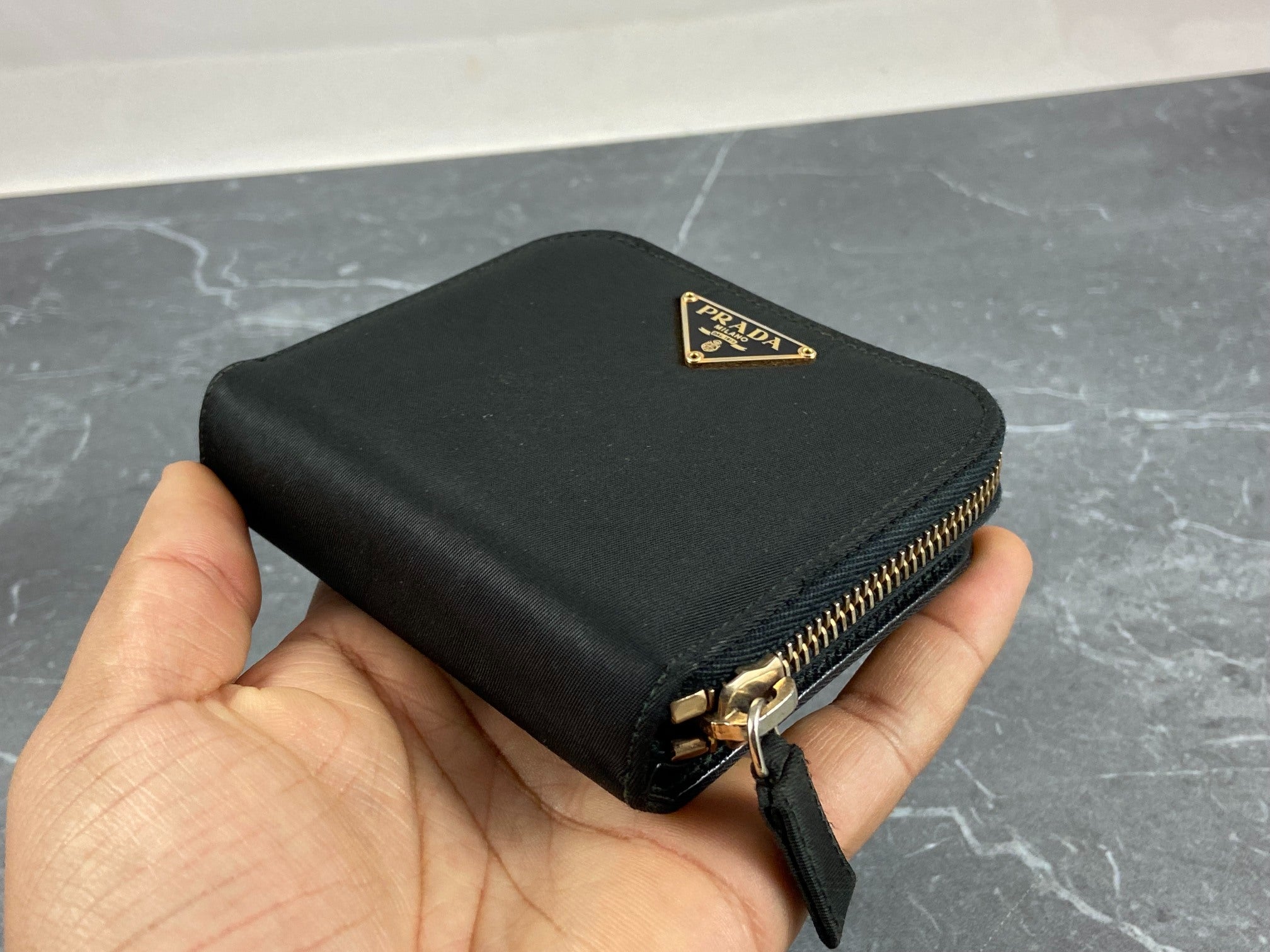 Prada Tessuto Nylon Compact Zip Wallet Black