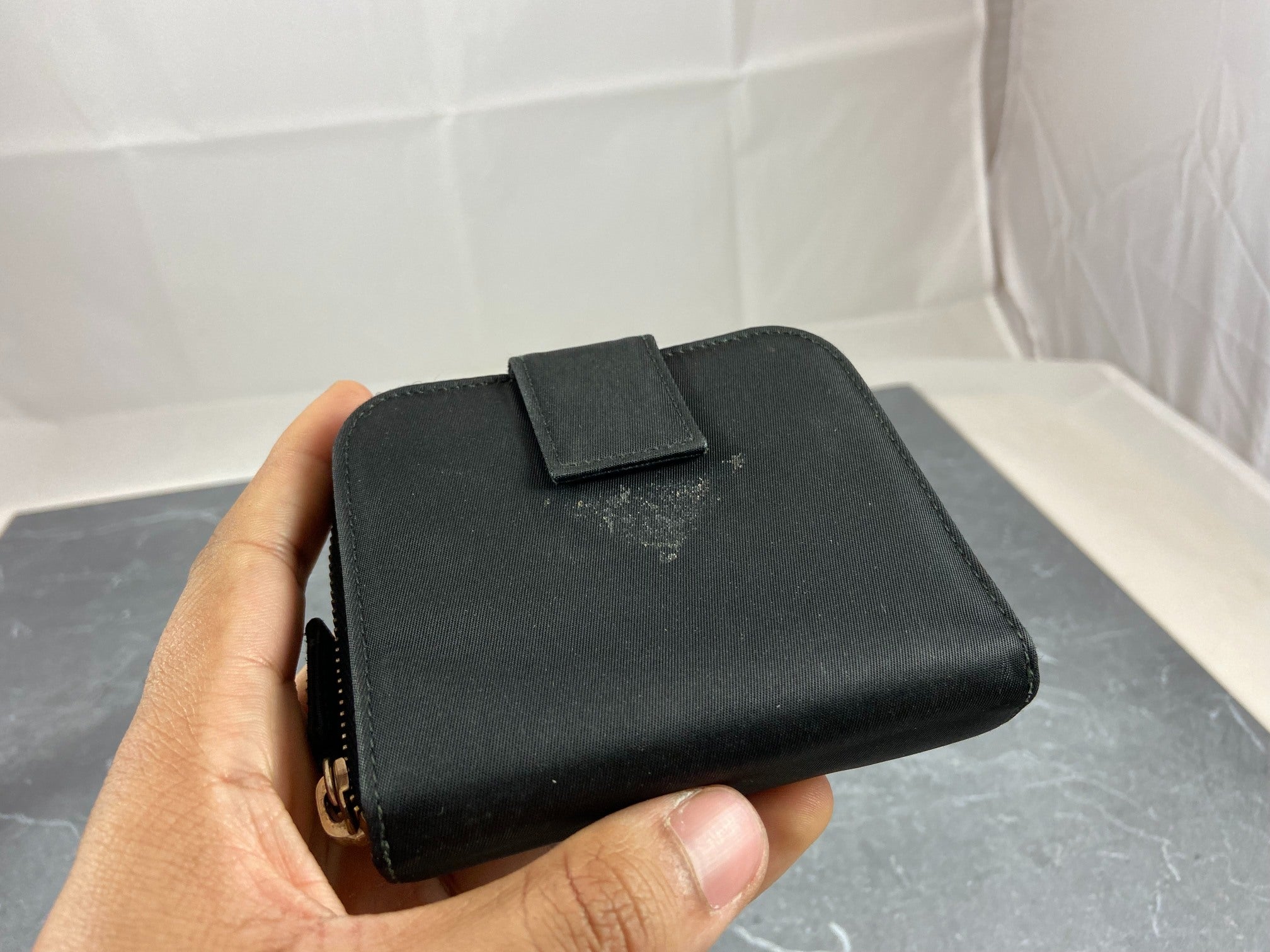Prada Tessuto Nylon Compact Zip Wallet Black