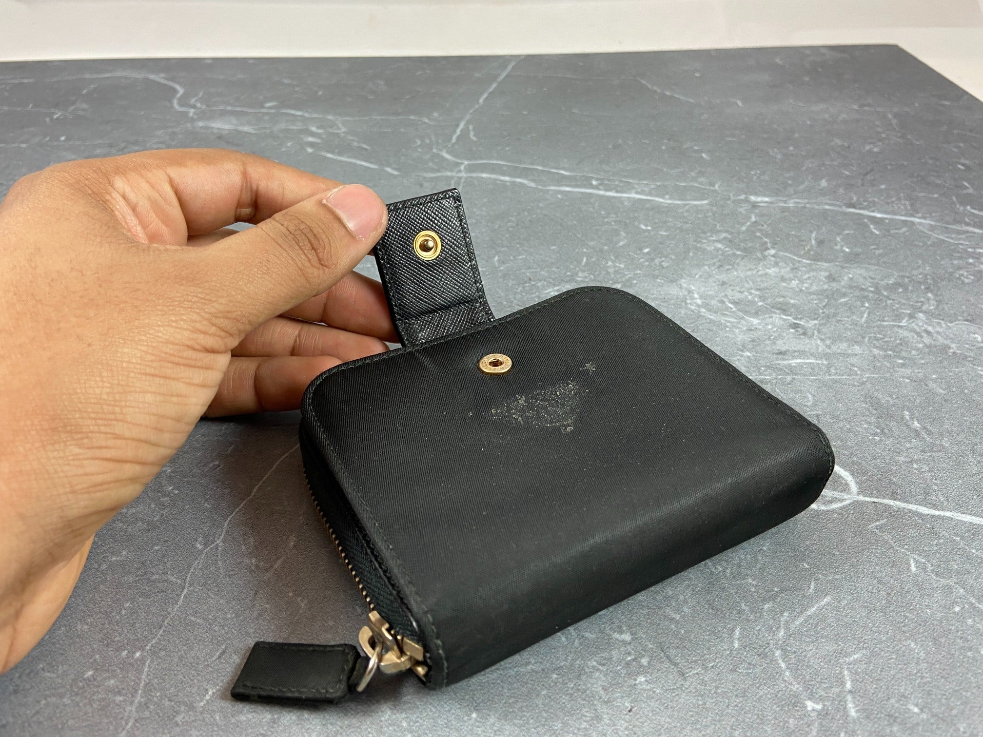 Prada Tessuto Nylon Compact Zip Wallet Black