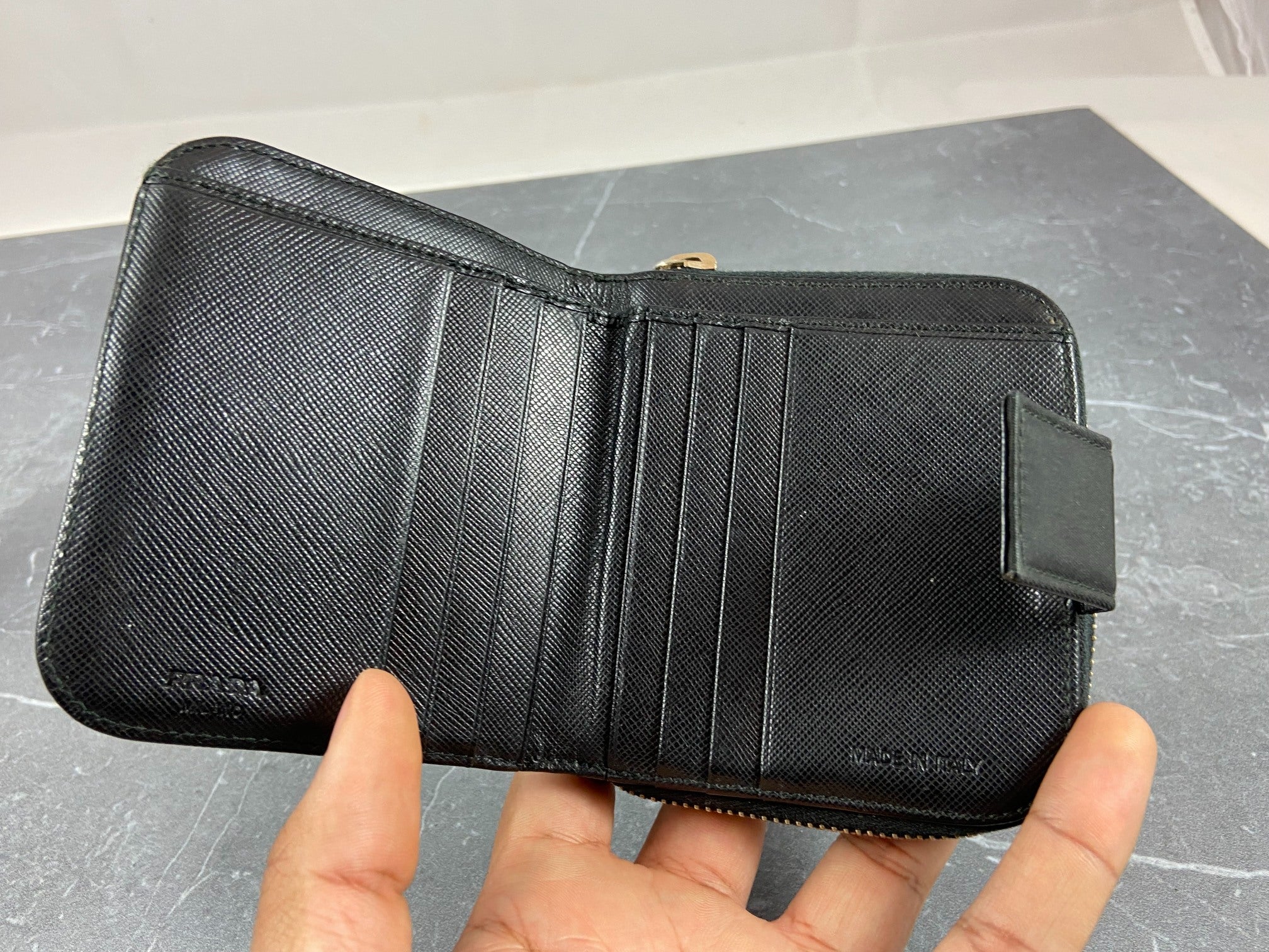 Prada Tessuto Nylon Compact Zip Wallet Black