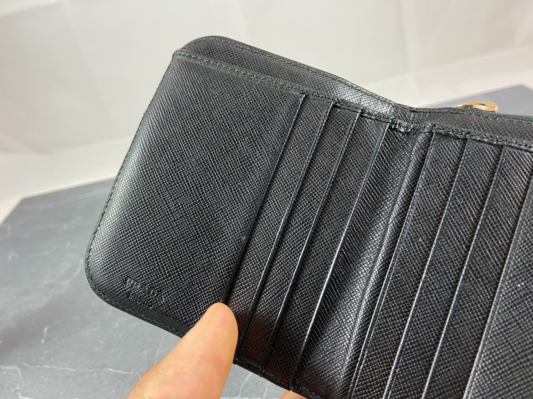 Prada Tessuto Nylon Compact Zip Wallet Black