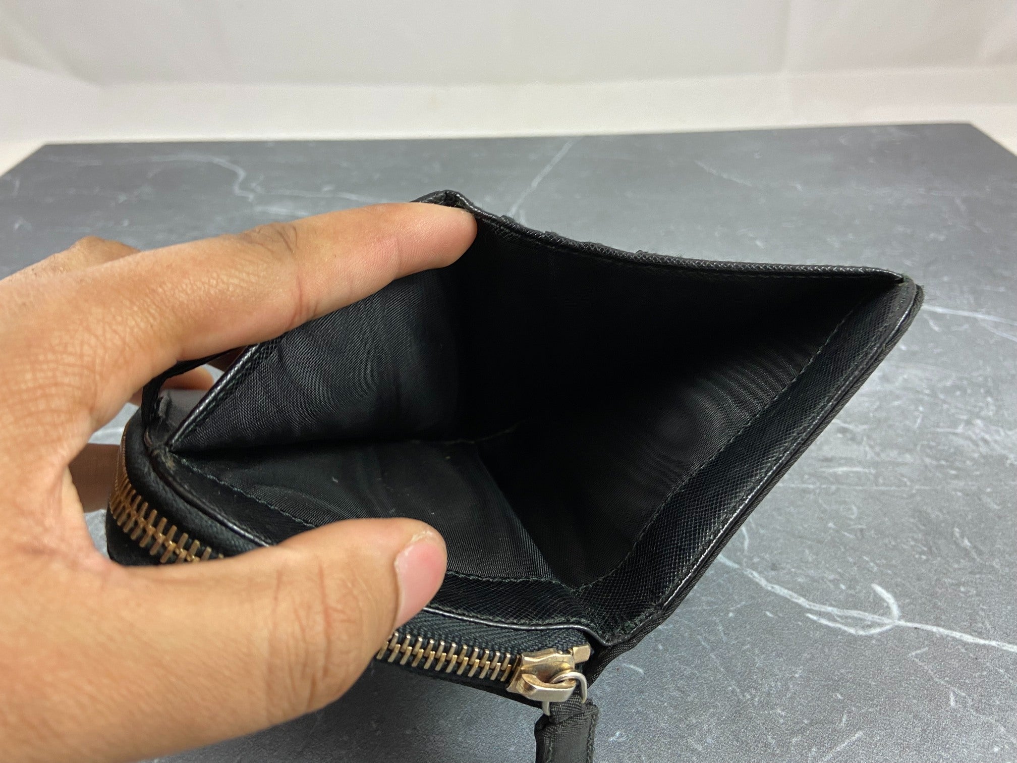 Prada Tessuto Nylon Compact Zip Wallet Black