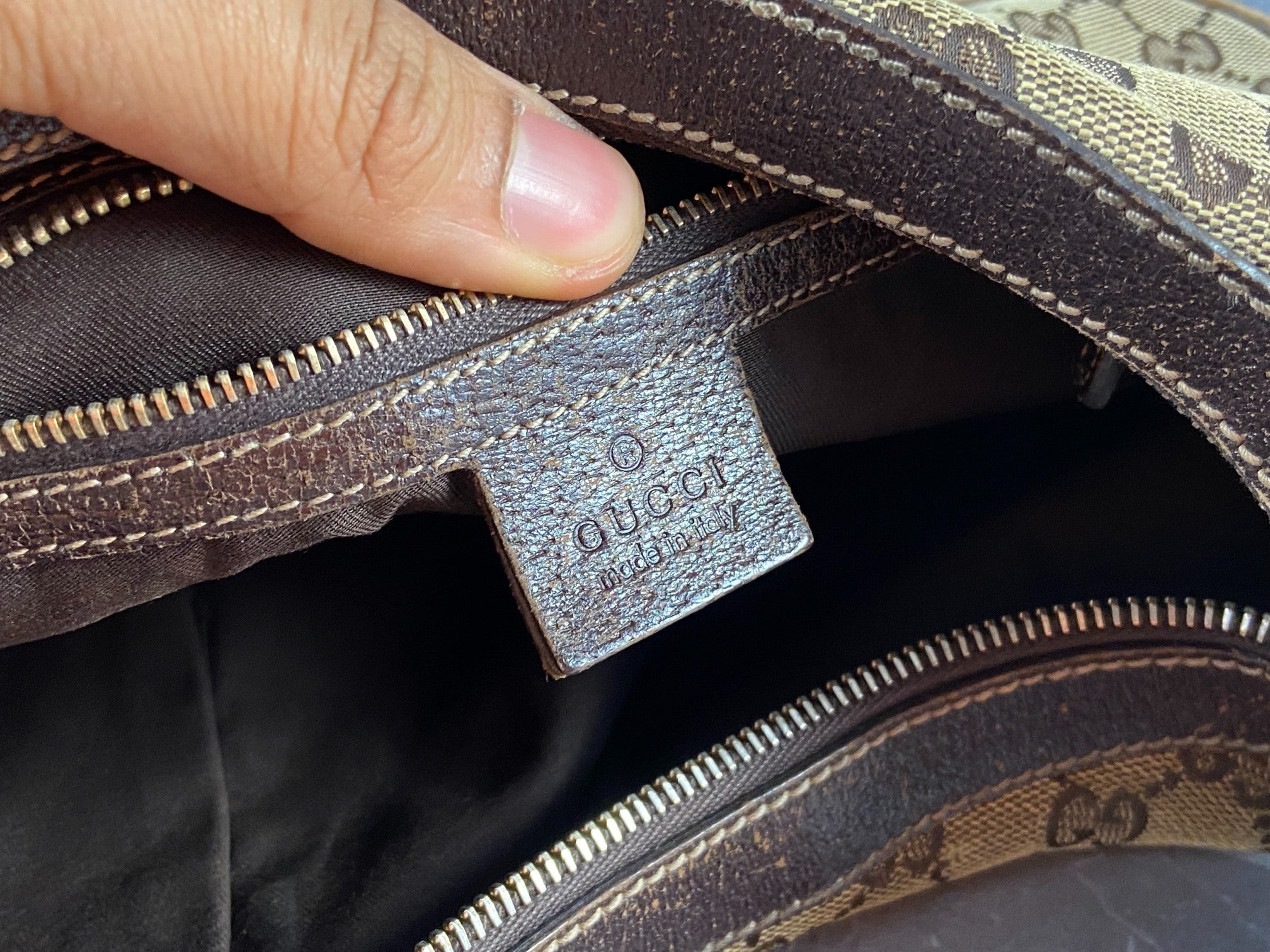 Gucci Hobo Bag Beige GG Monogram + Brown Leather