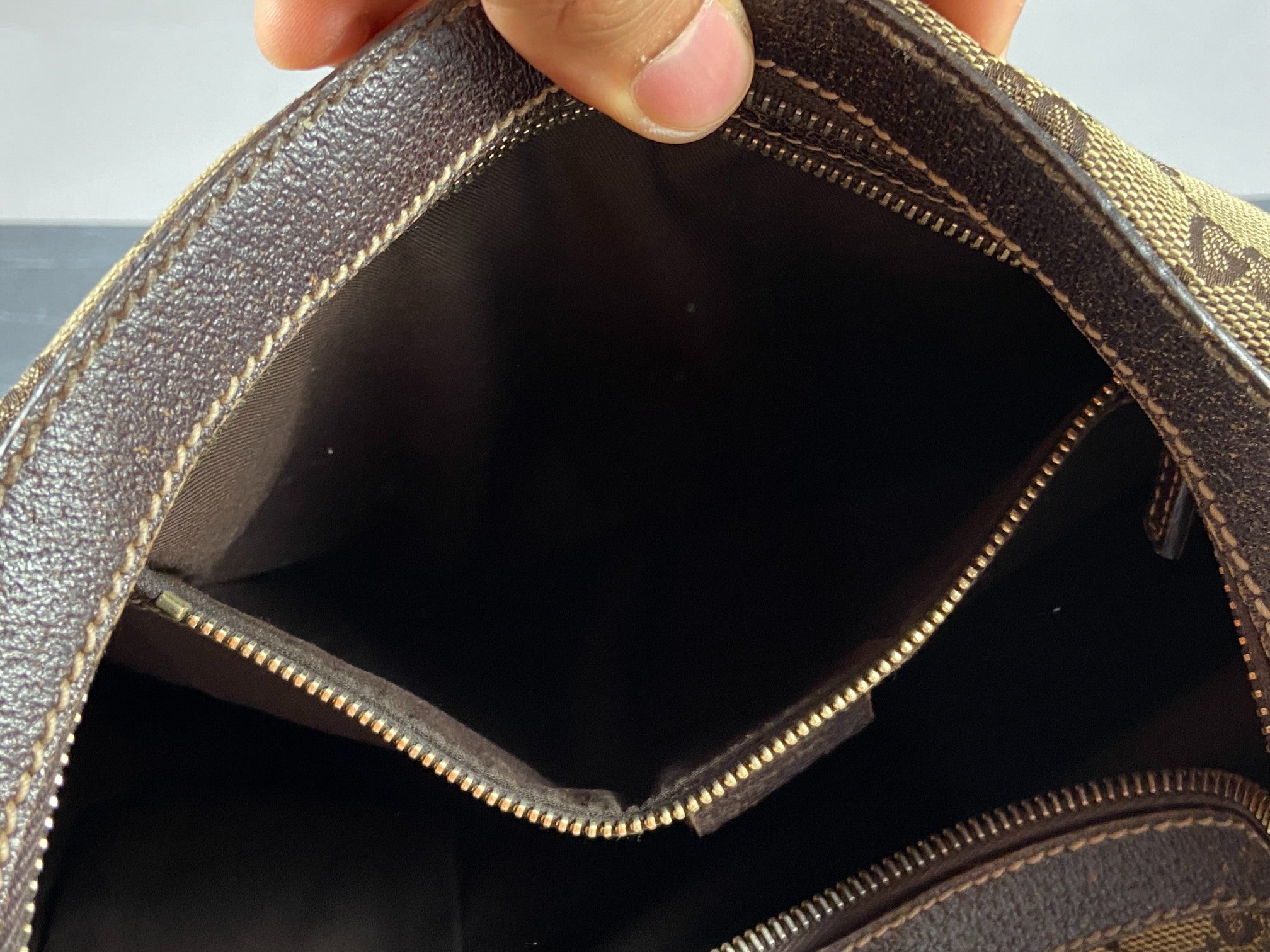 Gucci Hobo Bag Beige GG Monogram + Brown Leather