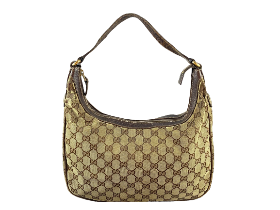 Gucci Hobo Bag Beige GG Monogram + Brown Leather