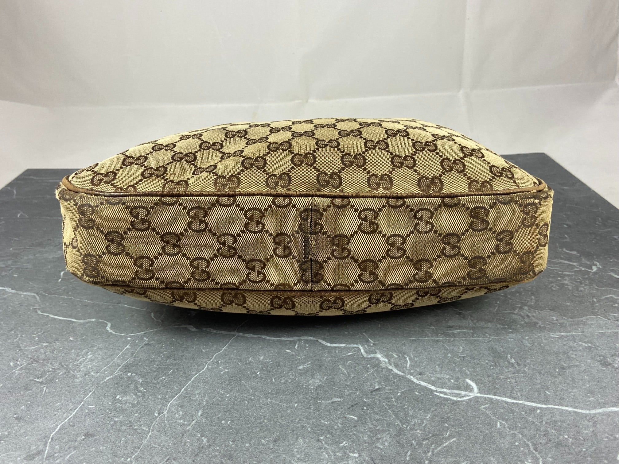 Gucci Hobo Bag Beige GG Monogram + Brown Leather