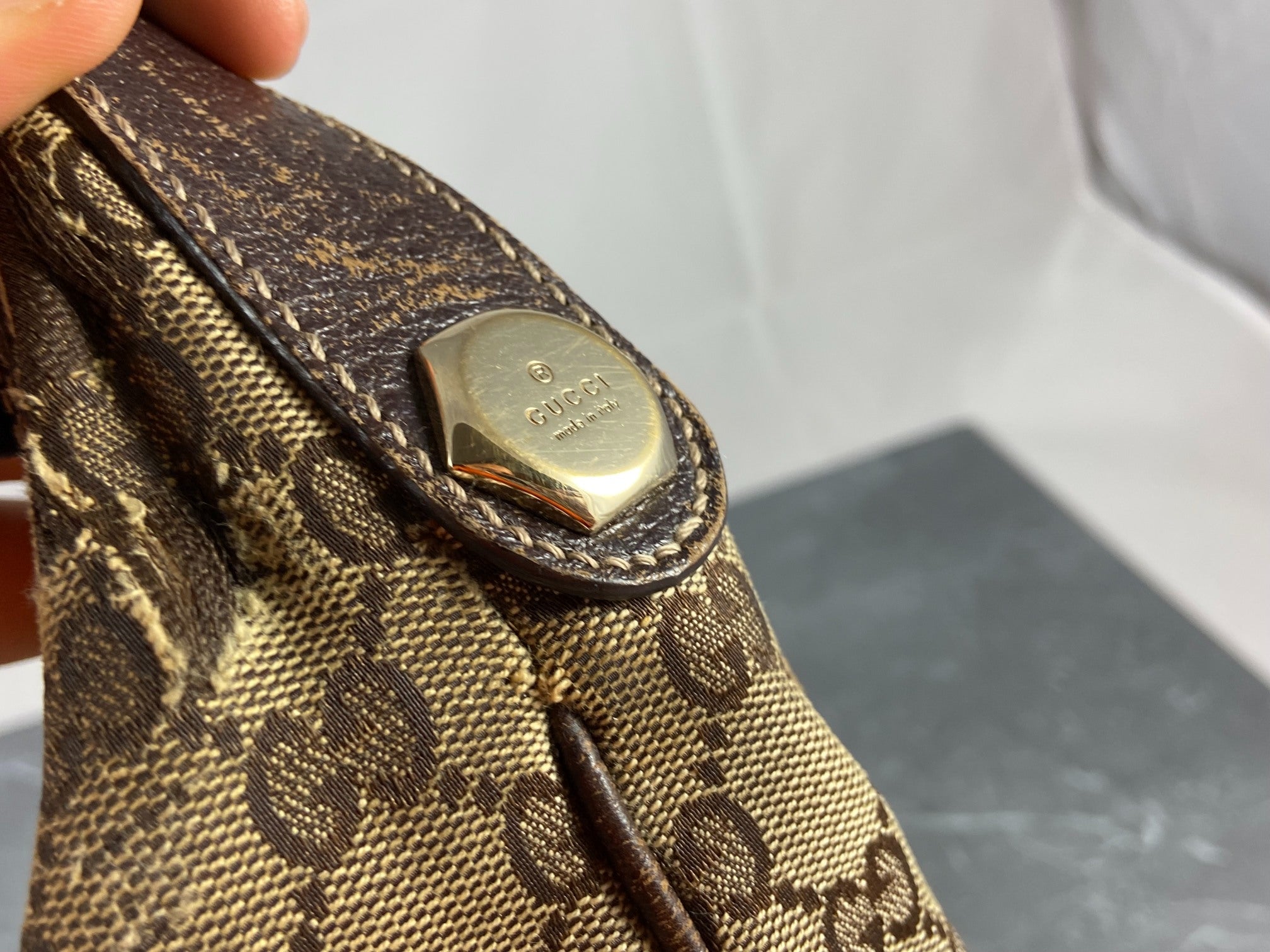 Gucci Hobo Bag Beige GG Monogram + Brown Leather