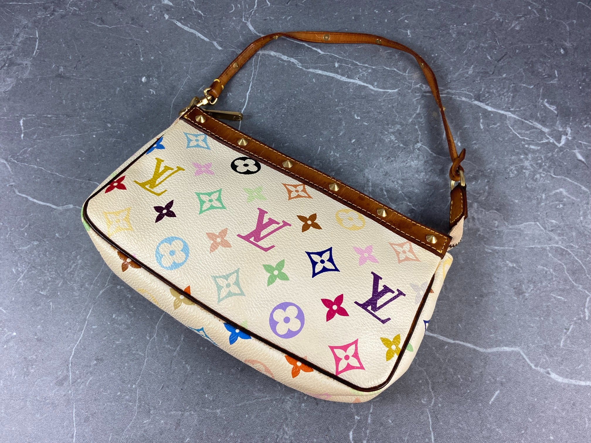 Louis Vuitton Takashi Murakami Multicolor Pochette Accessoires White