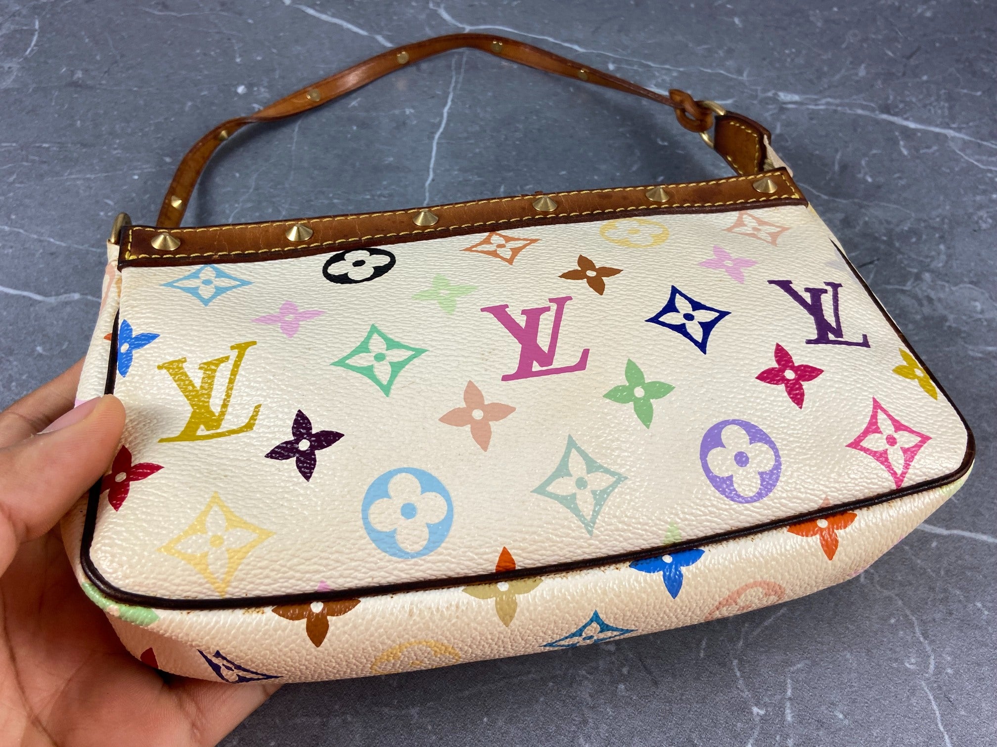 Louis Vuitton Takashi Murakami Multicolor Pochette Accessoires White