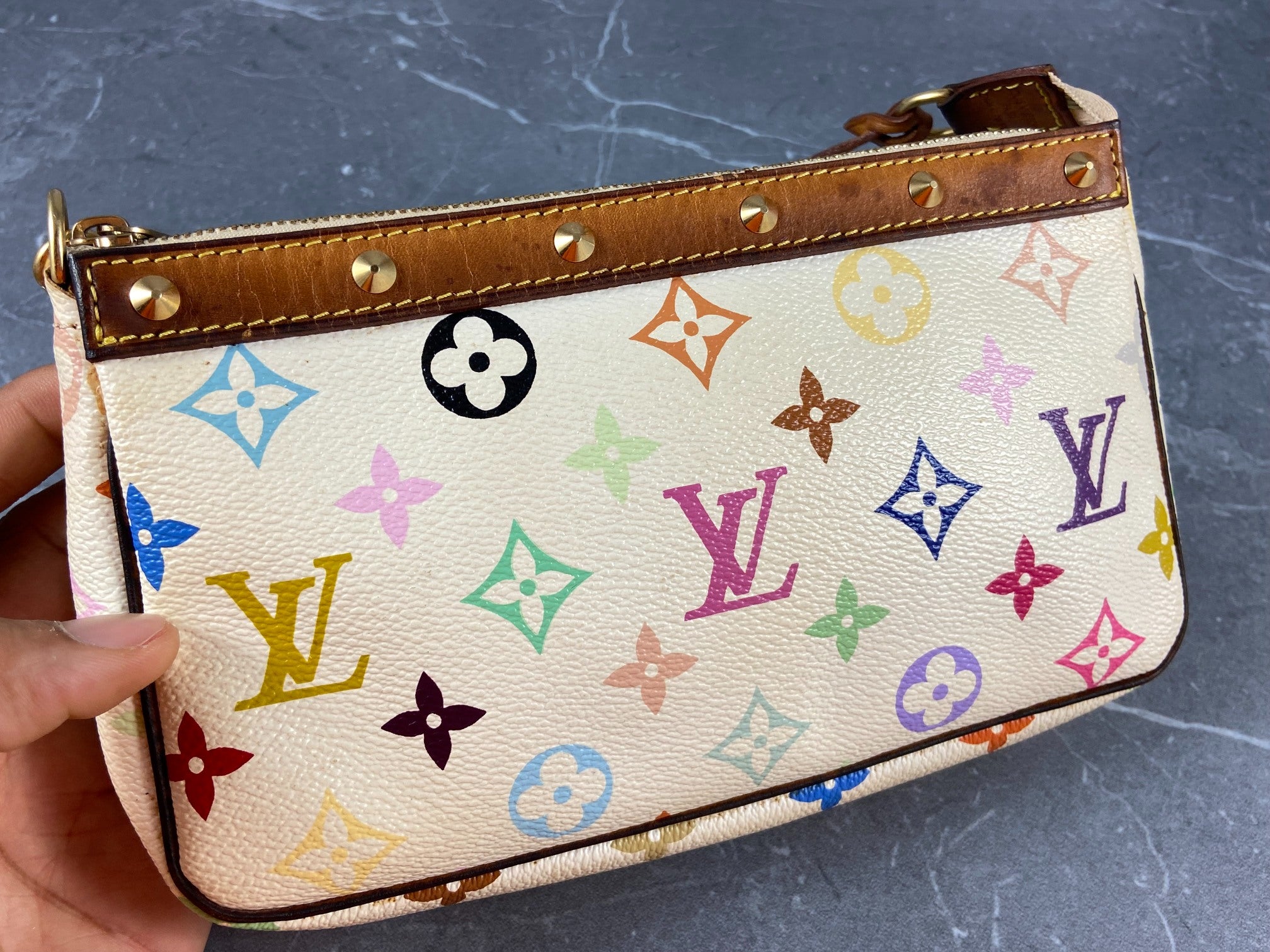 Louis Vuitton Takashi Murakami Multicolor Pochette Accessoires White