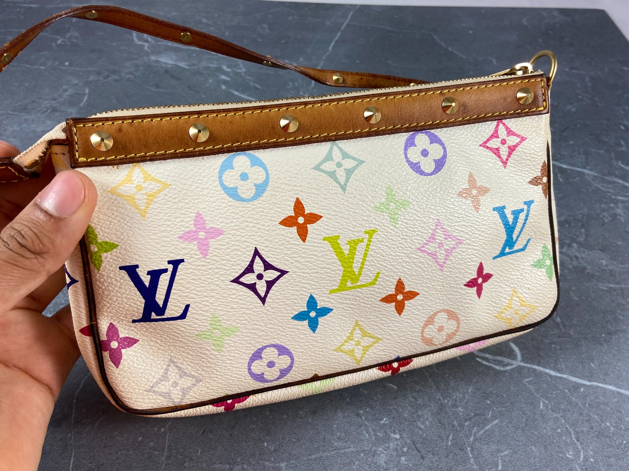 Louis Vuitton Takashi Murakami Multicolor Pochette Accessoires White