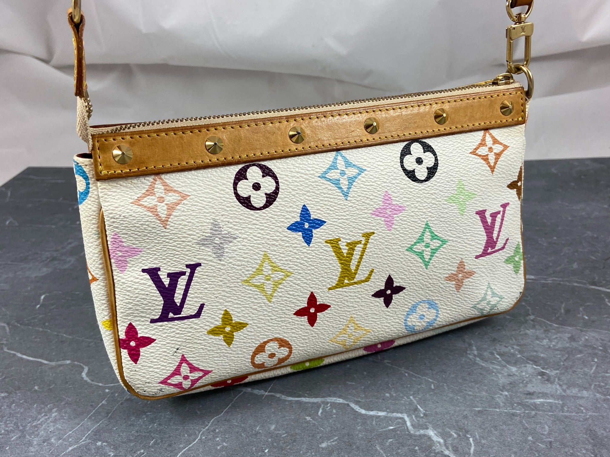 Louis Vuitton Takashi Murakami Multicolor Pochette Accessoires White