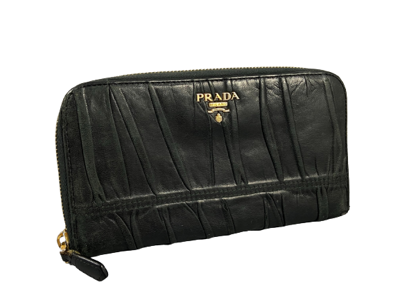 Prada Nappa Gauffre Long Zippy Wallet Black Leather
