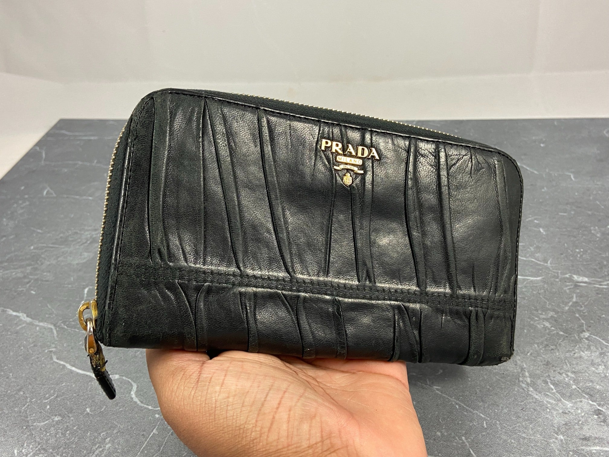 Prada Nappa Gauffre Long Zippy Wallet Black Leather