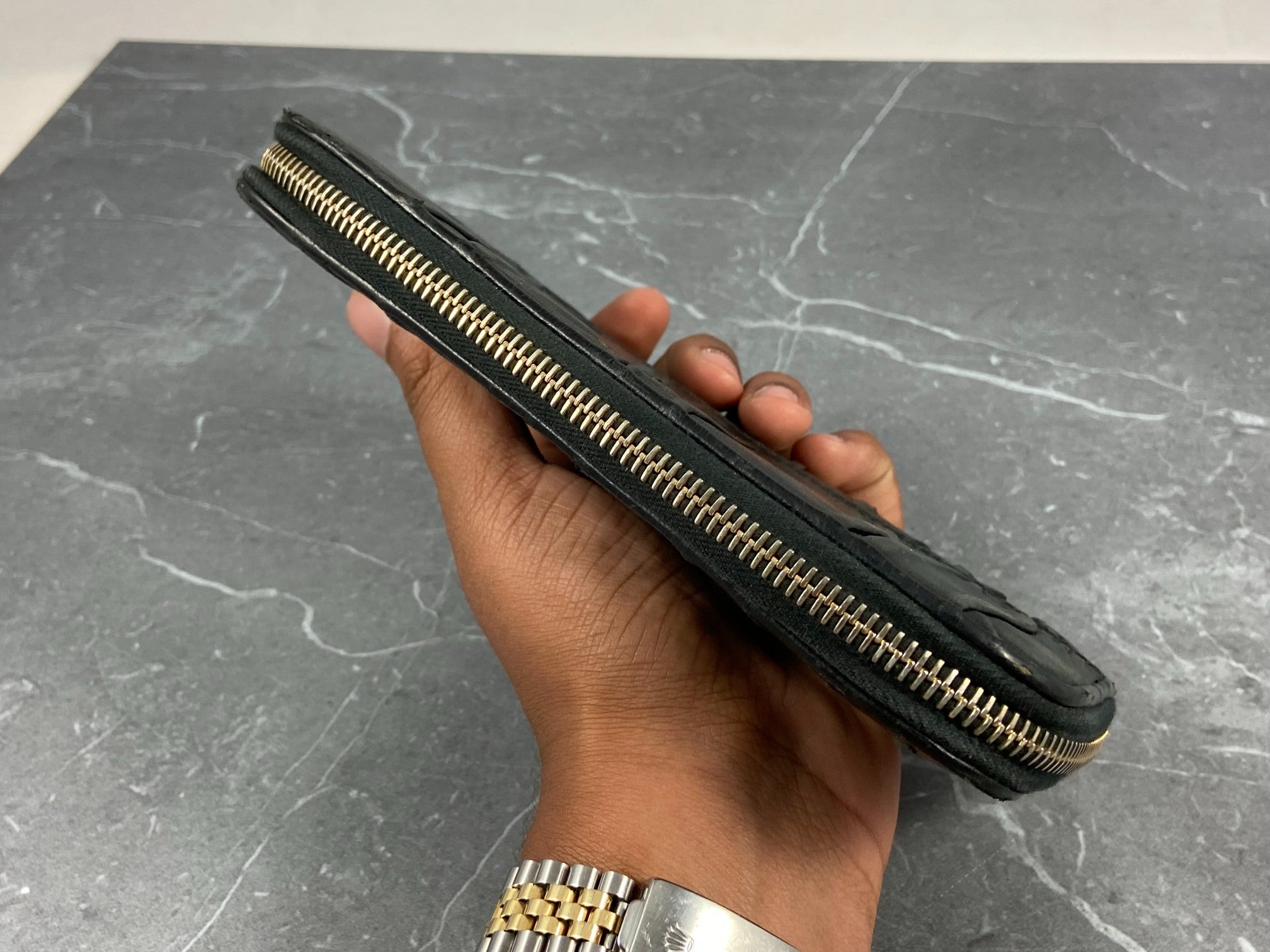 Prada Nappa Gauffre Long Zippy Wallet Black Leather