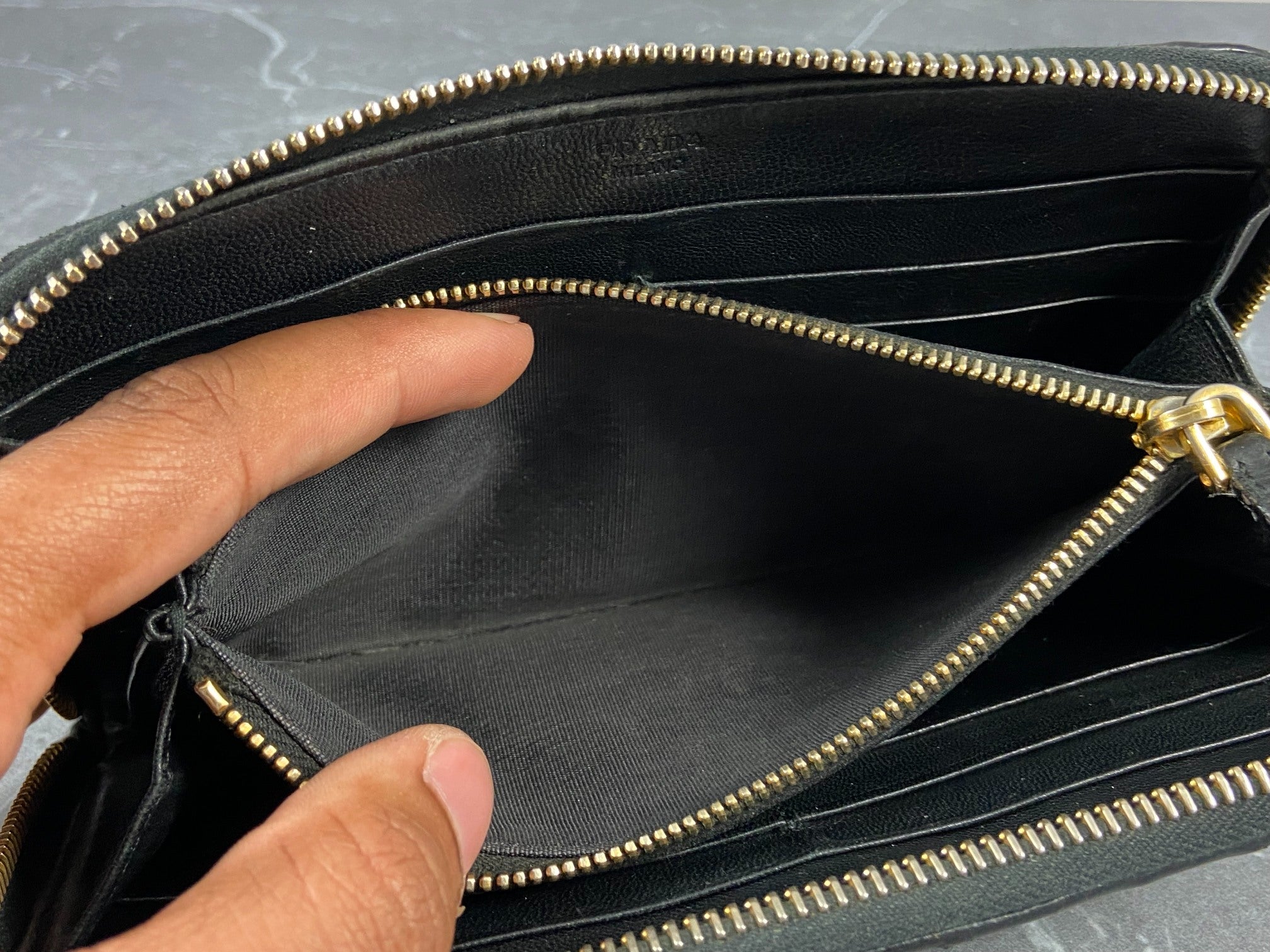 Prada Nappa Gauffre Long Zippy Wallet Black Leather