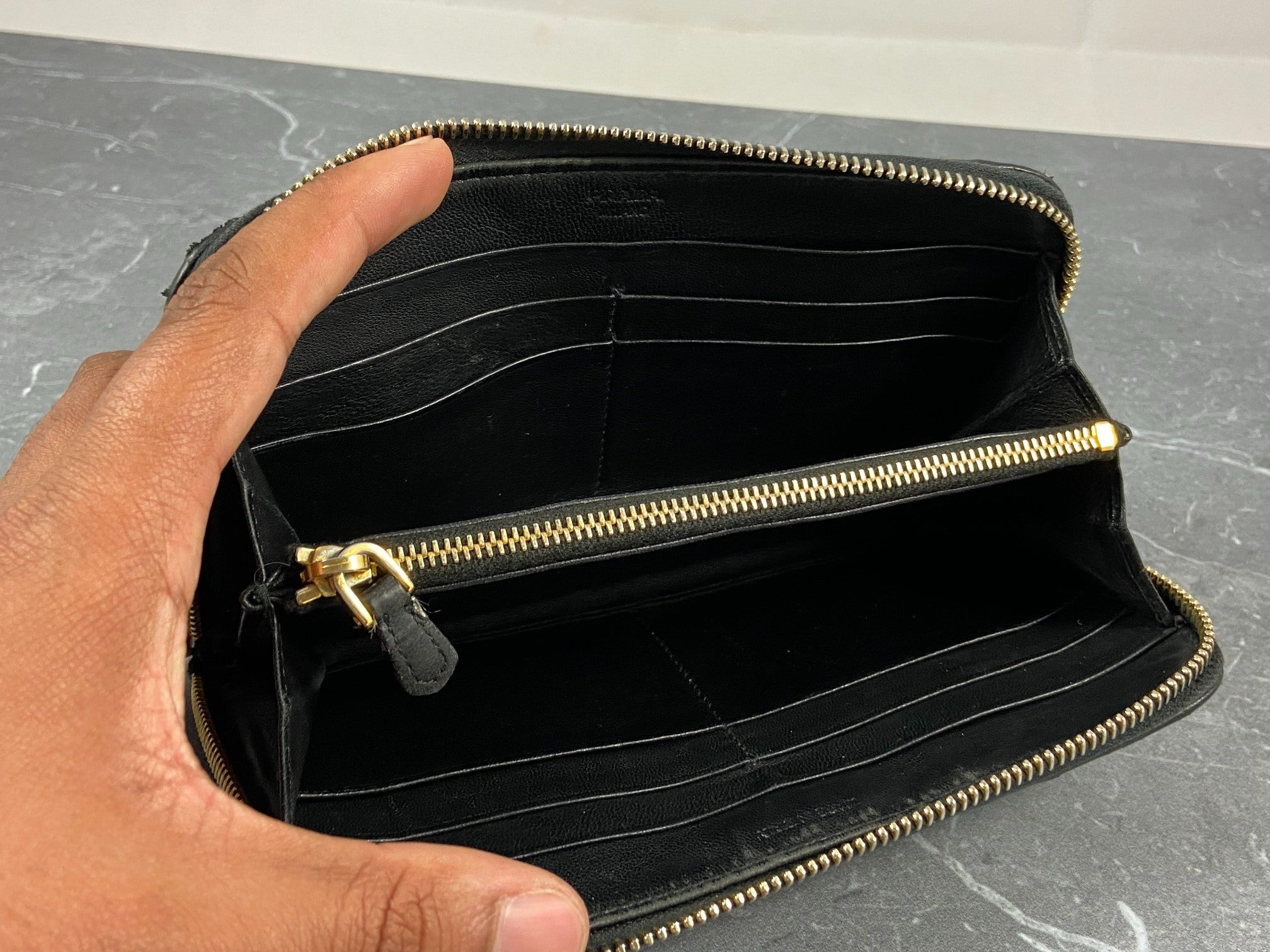 Prada Nappa Gauffre Long Zippy Wallet Black Leather