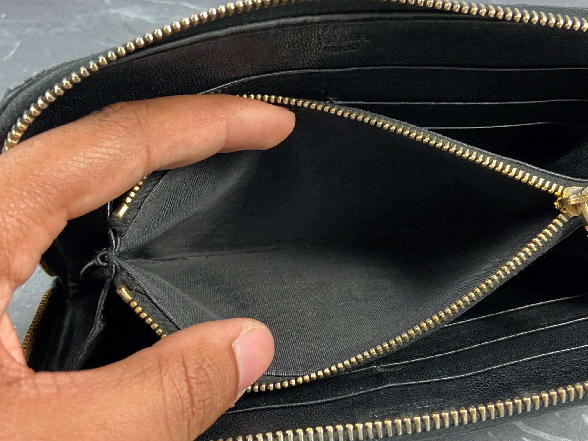 Prada Nappa Gauffre Long Zippy Wallet Black Leather