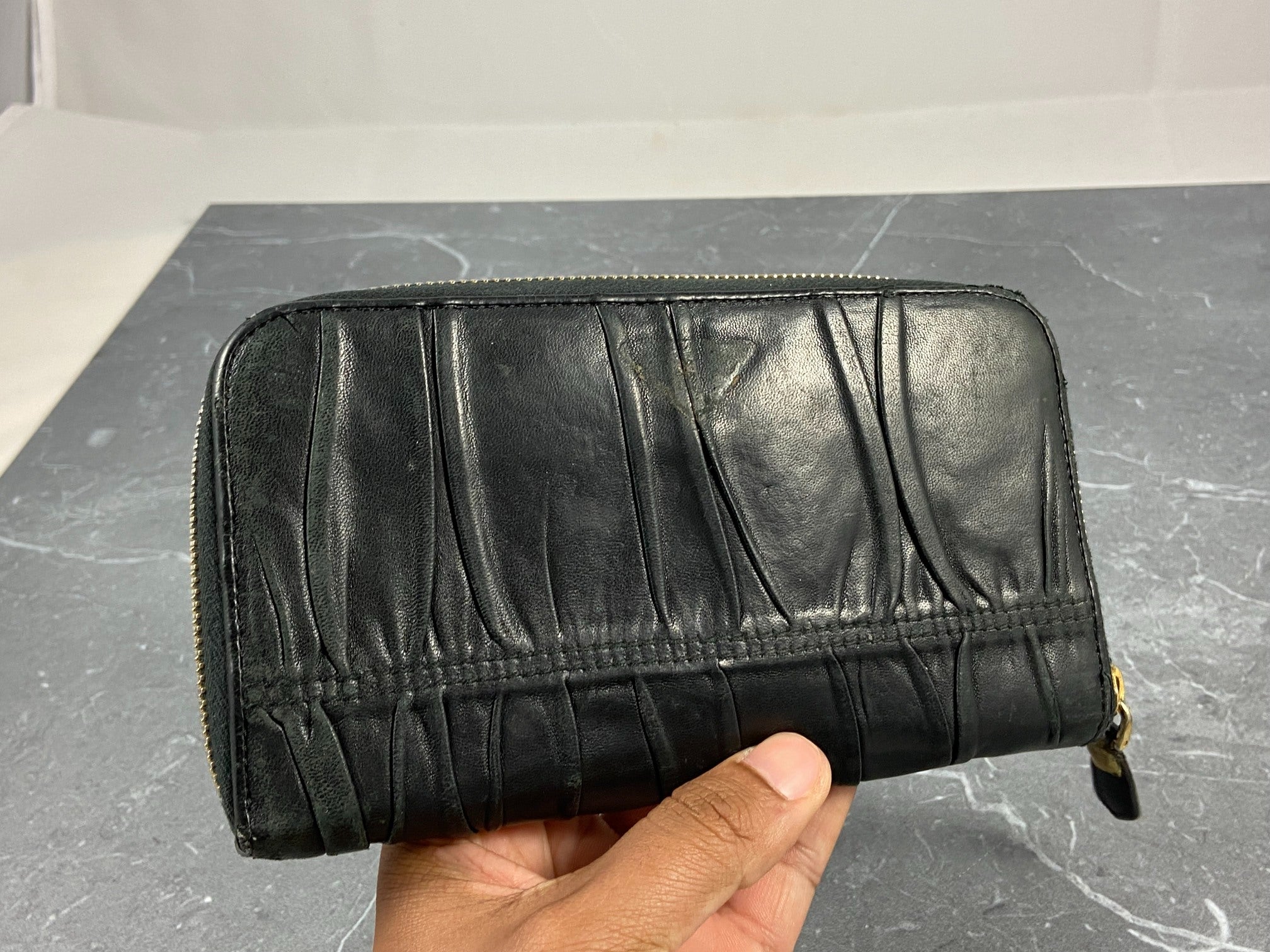 Prada Nappa Gauffre Long Zippy Wallet Black Leather
