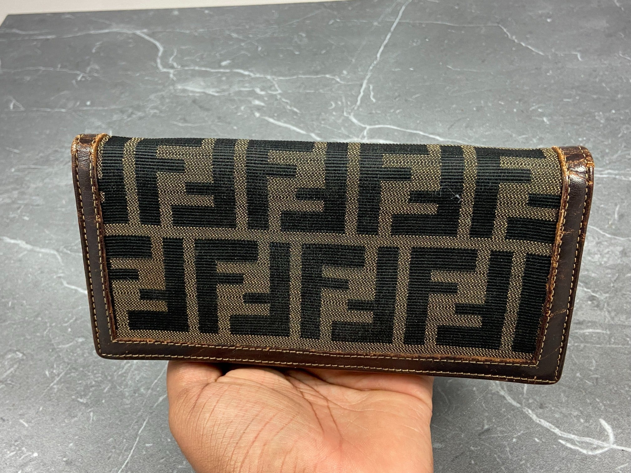 Fendi Zucca Bifold Long Wallet Brown