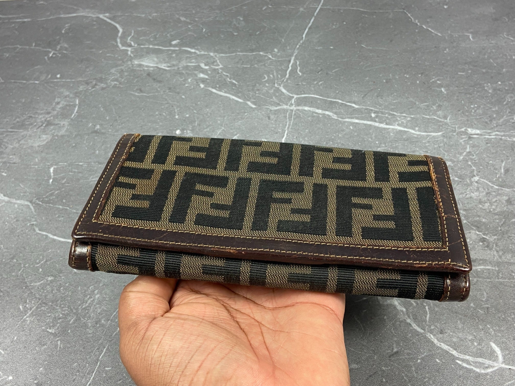 Fendi Zucca Bifold Long Wallet Brown
