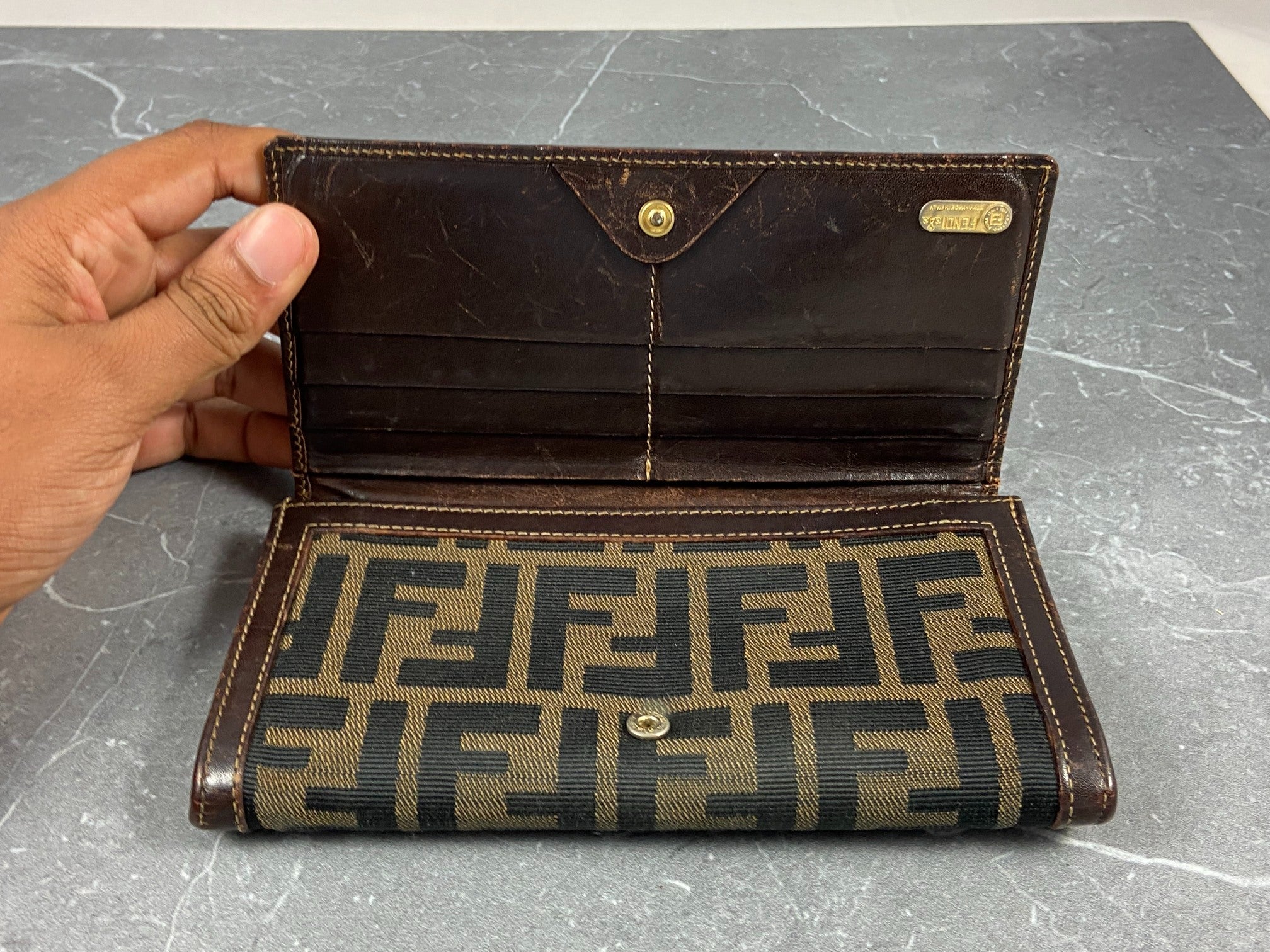 Fendi Zucca Bifold Long Wallet Brown