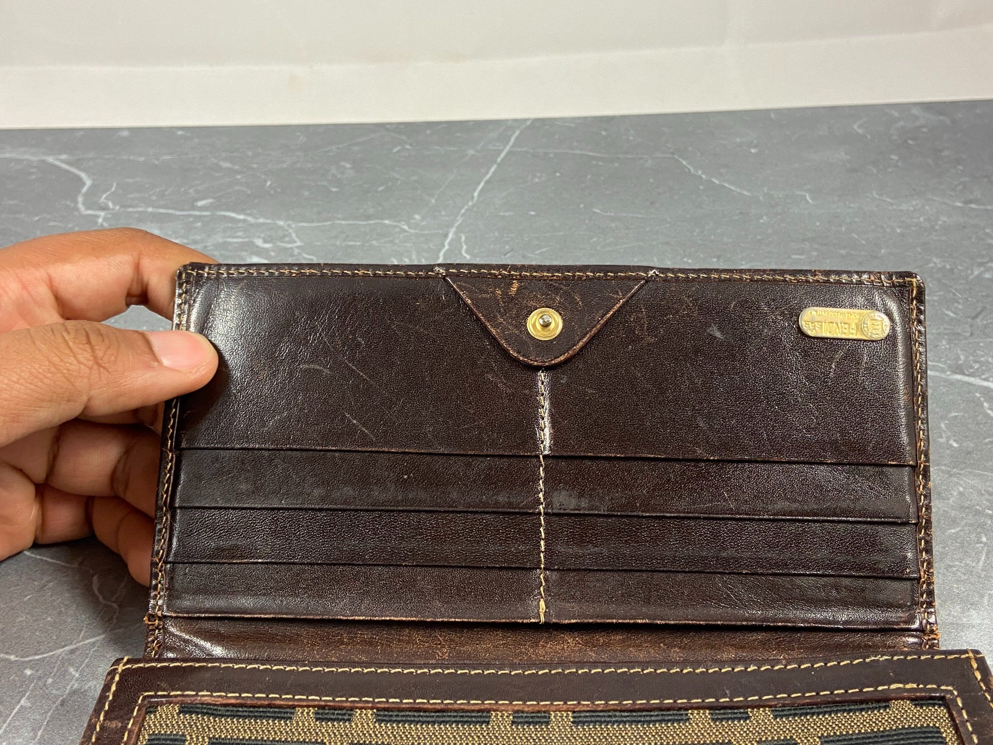 Fendi Zucca Bifold Long Wallet Brown