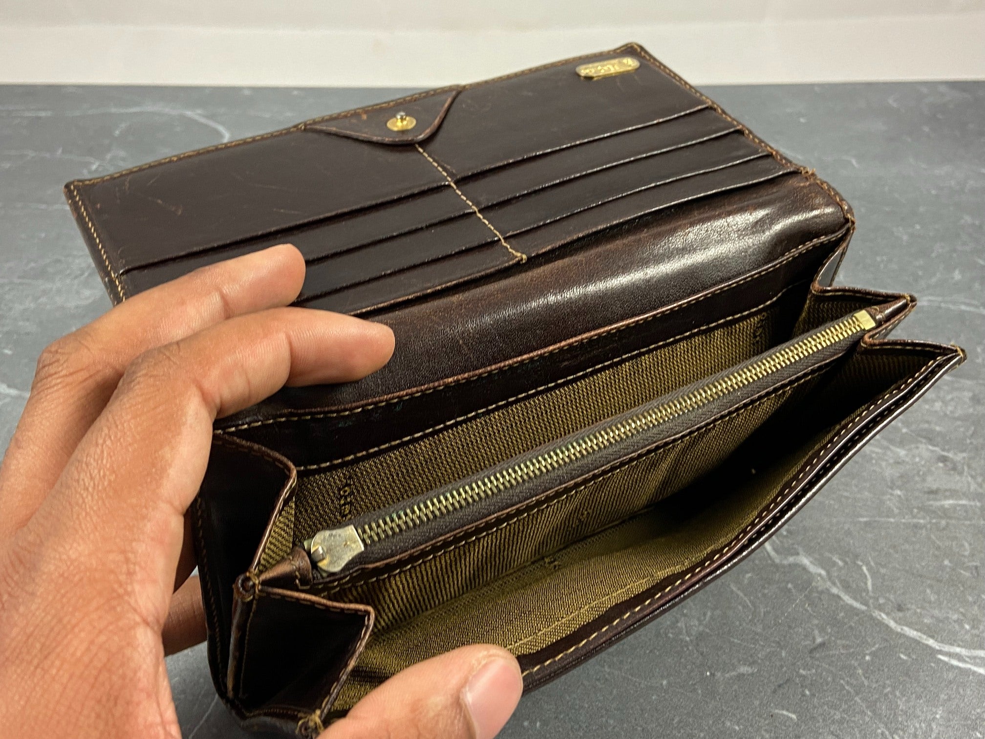 Fendi Zucca Bifold Long Wallet Brown