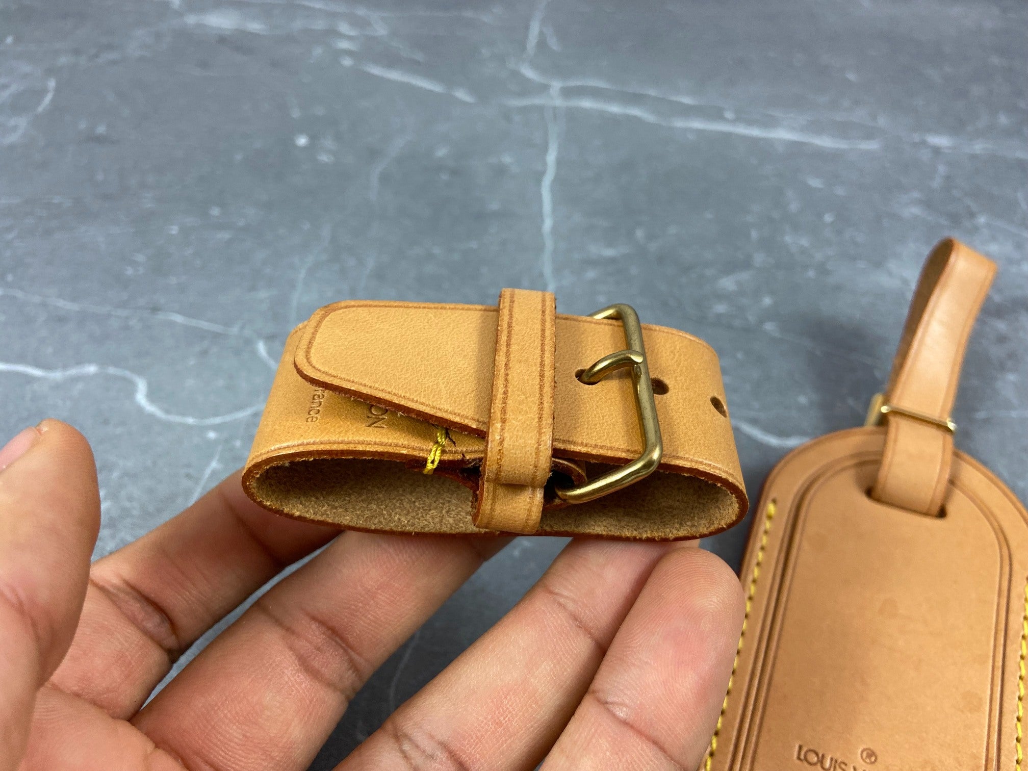 Louis Vuitton Luggage Tag & Handle Belt Beige Vachetta Leather