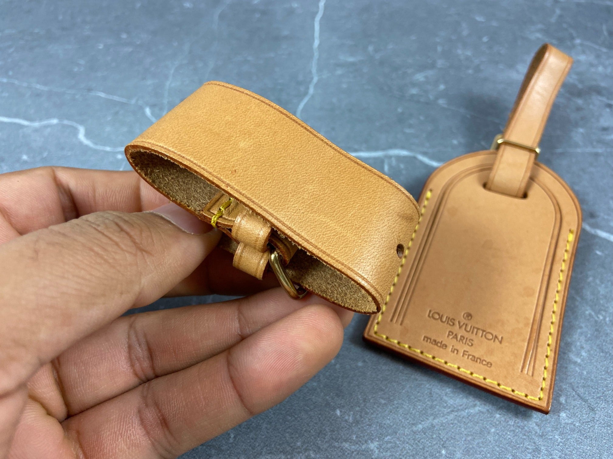 Louis Vuitton Luggage Tag & Handle Belt Beige Vachetta Leather