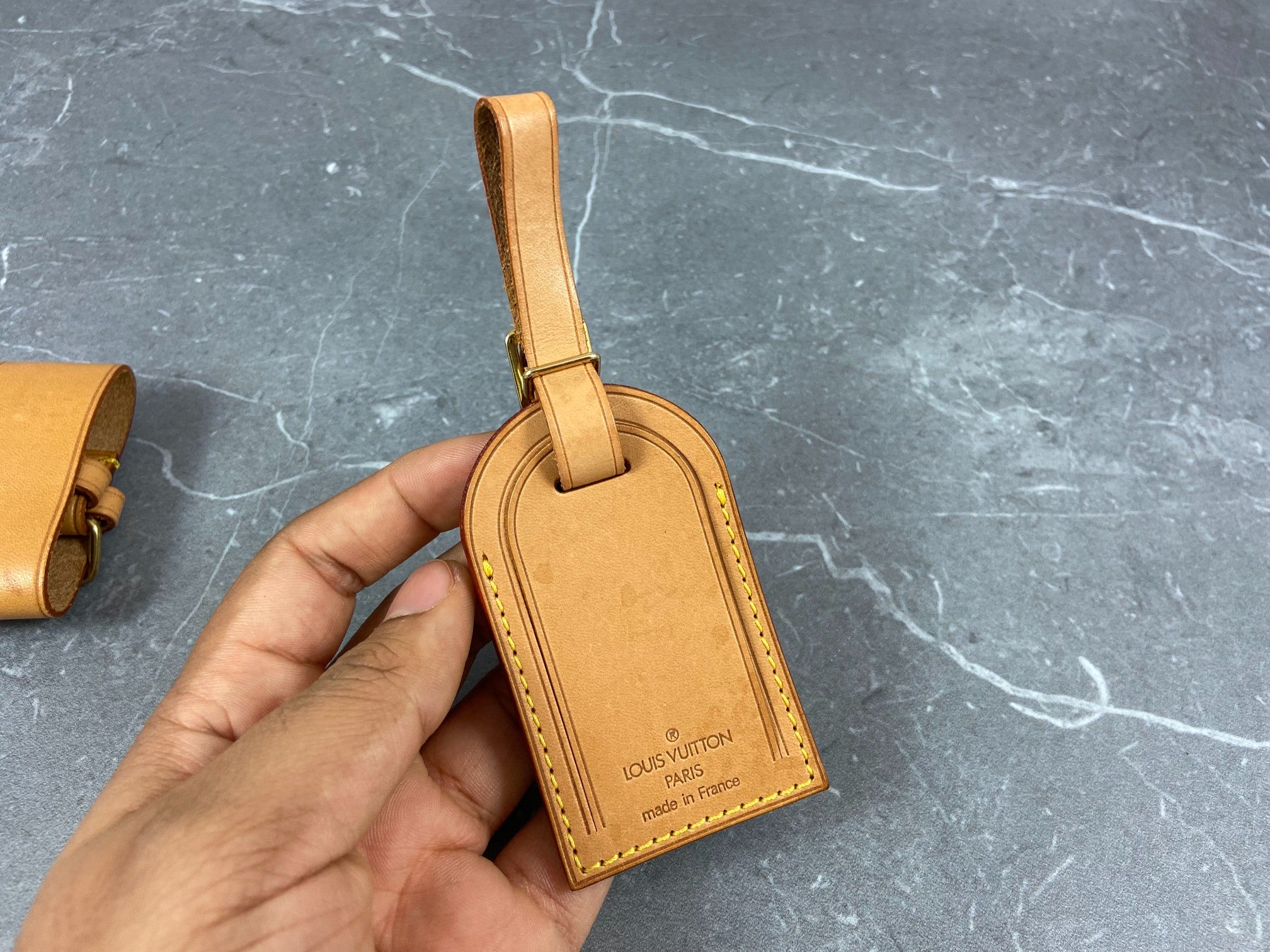 Louis Vuitton Luggage Tag & Handle Belt Beige Vachetta Leather