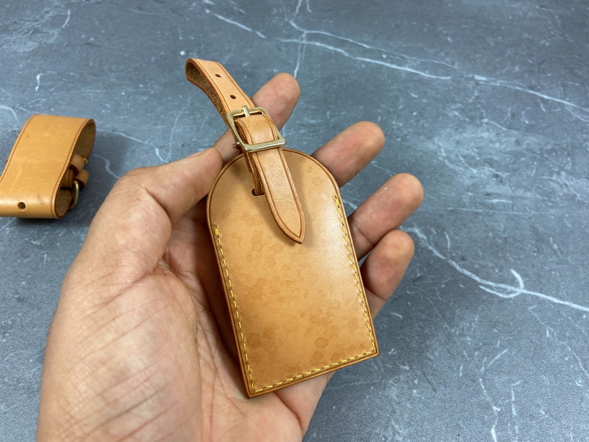 Louis Vuitton Luggage Tag & Handle Belt Beige Vachetta Leather