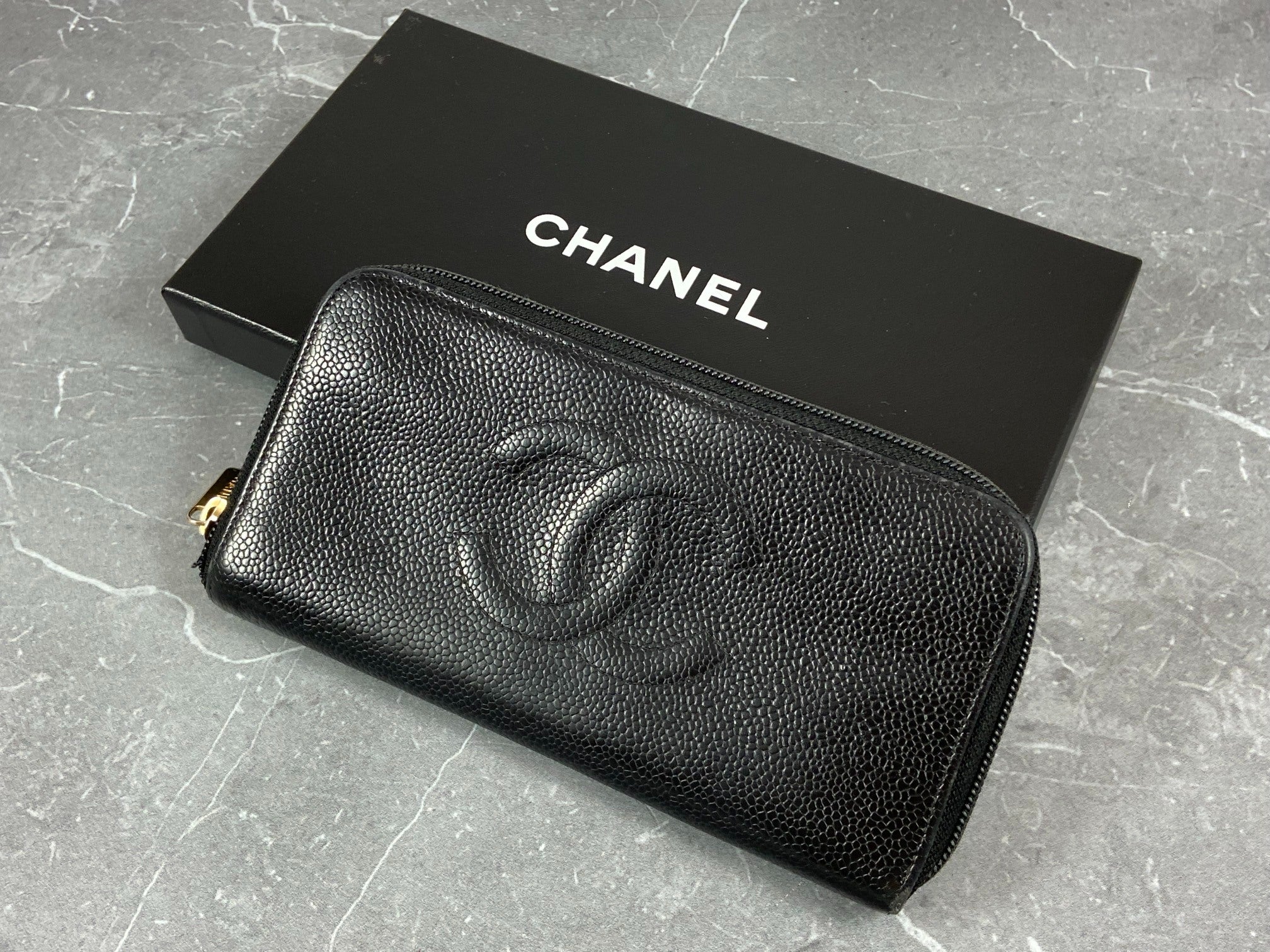 Chanel CC Long Zippy Wallet Black Caviar Leather