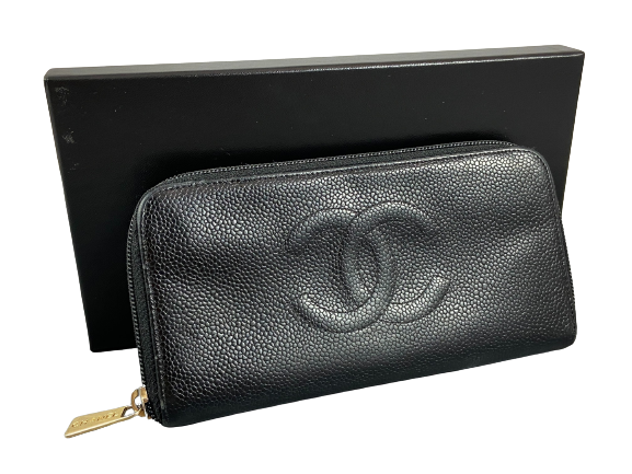 Chanel CC Long Zippy Wallet Black Caviar Leather
