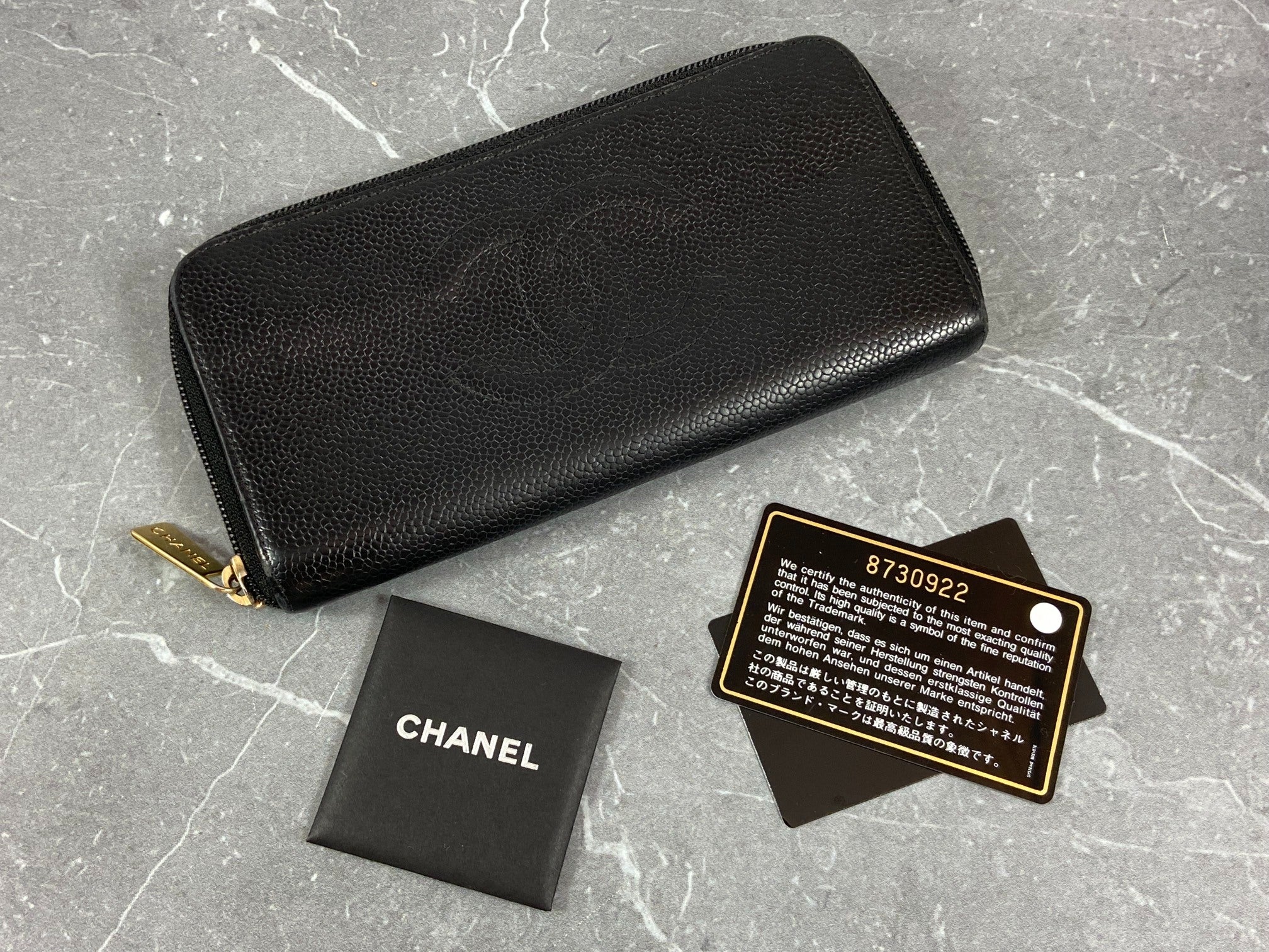 Chanel CC Long Zippy Wallet Black Caviar Leather full set