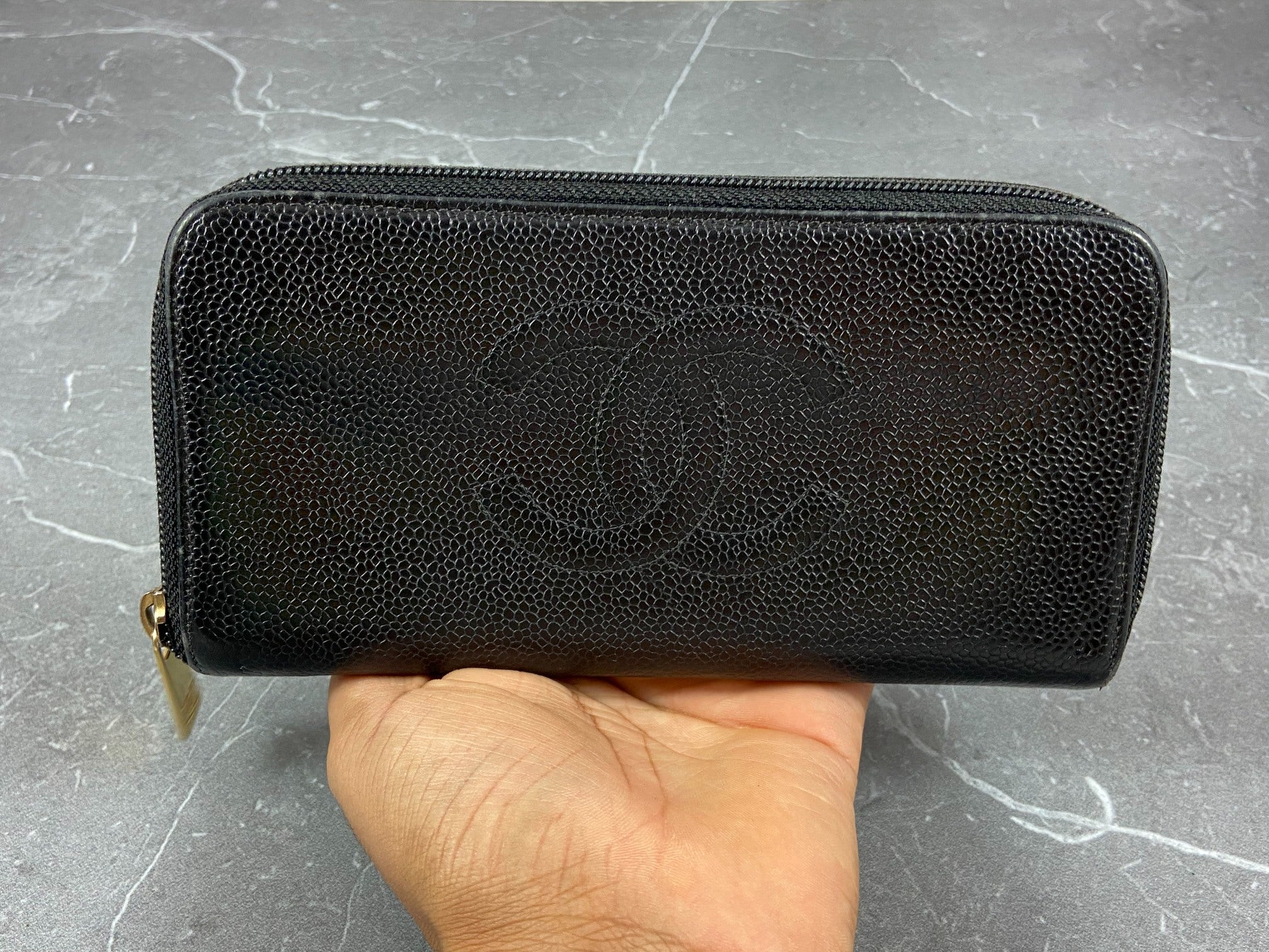 Chanel CC Long Zippy Wallet Black Caviar Leather full set